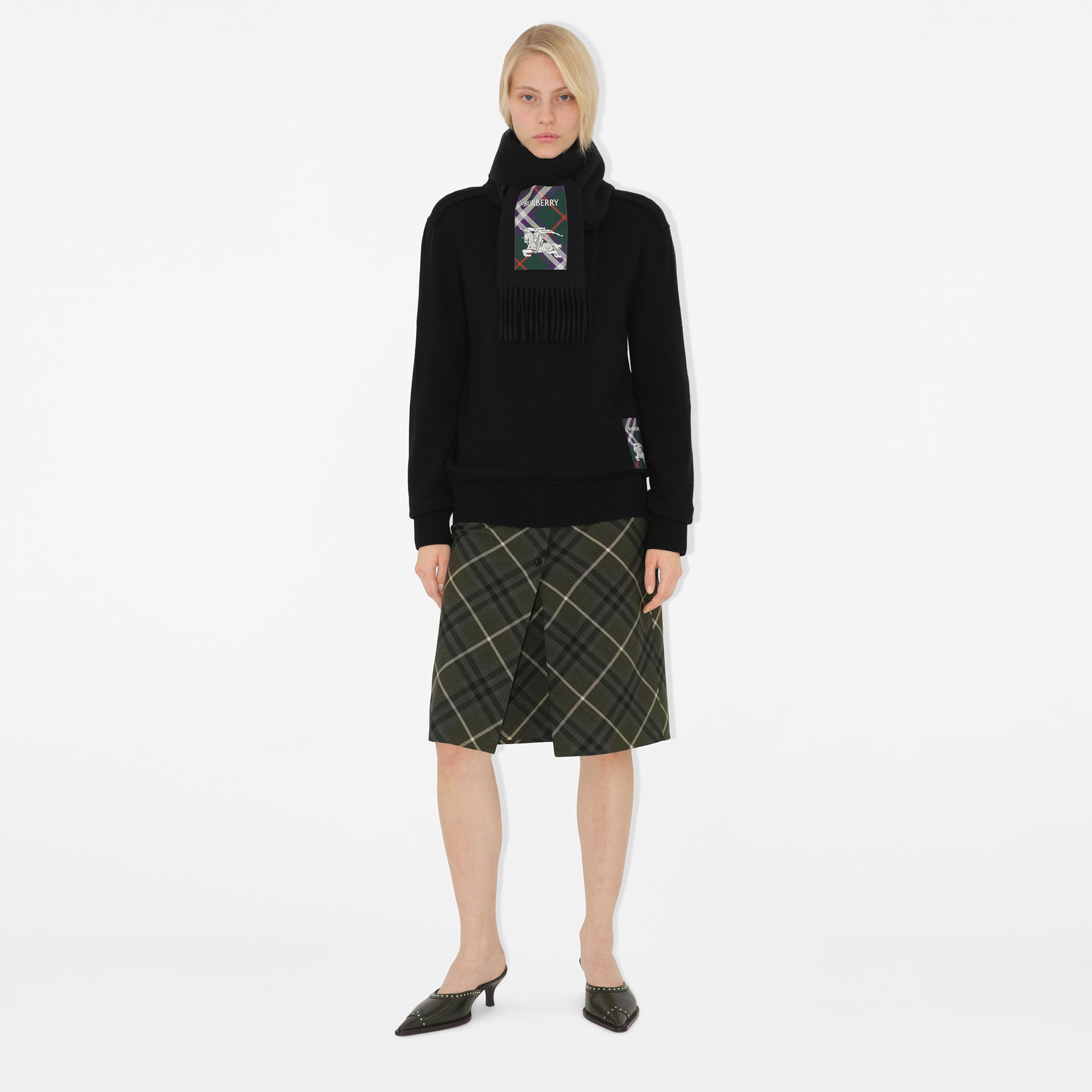 Burberry Solid Scf Label Cashmere Kadın Siyah Atkı