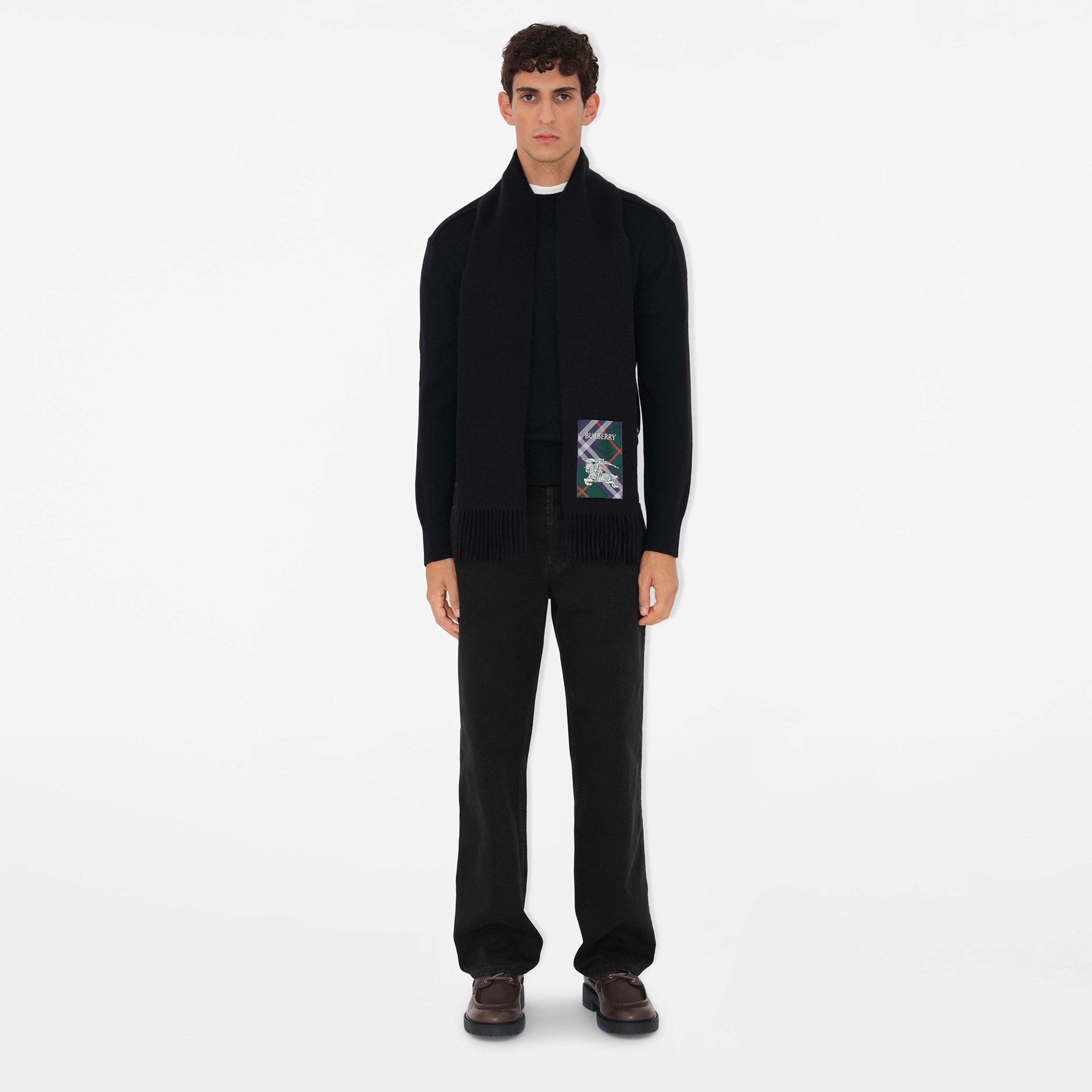 Burberry Solid Scf Label Cashmere Kadın Siyah Atkı