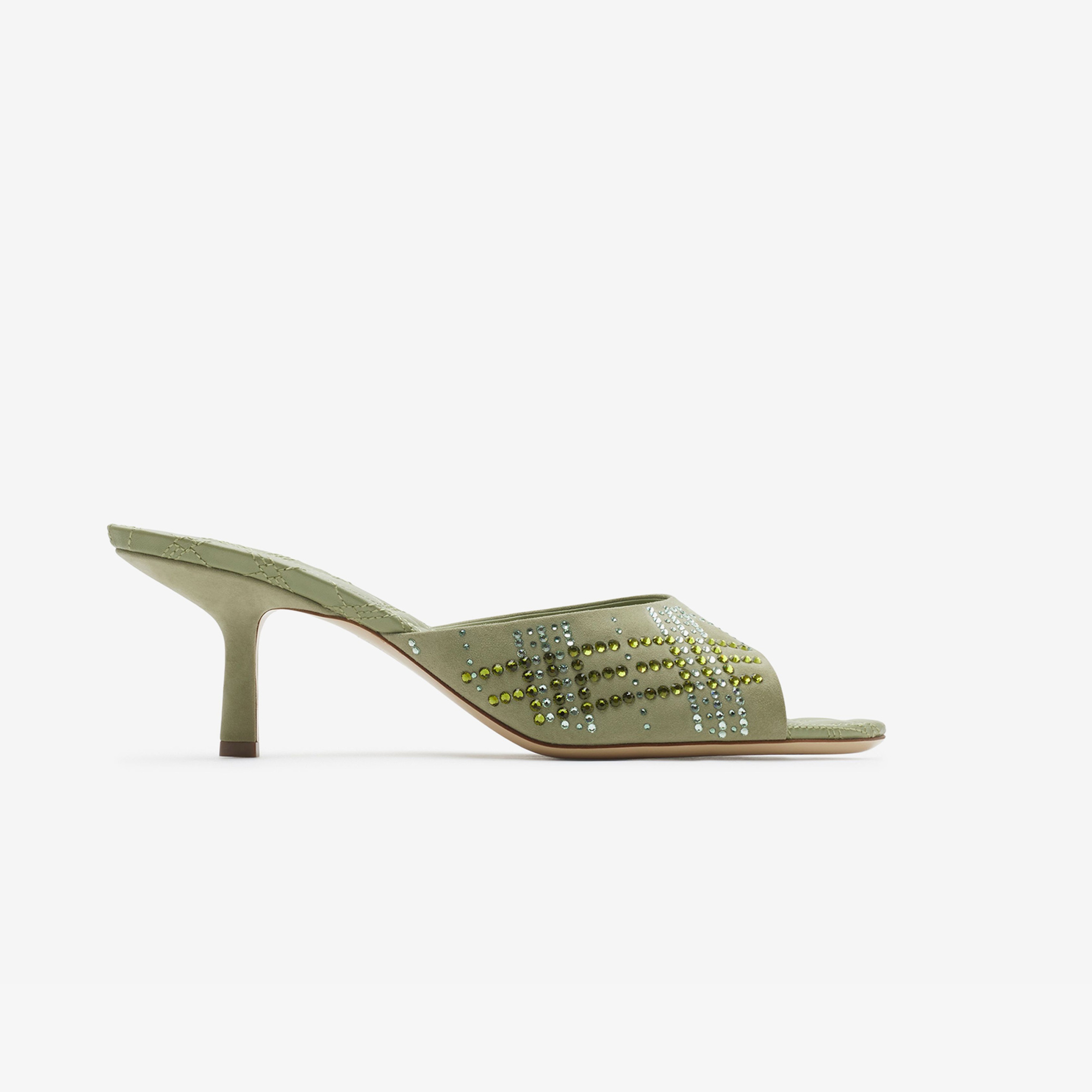 Burberry Crystal Suede Mews Mules Kadın Haki Topuklu Terlik
