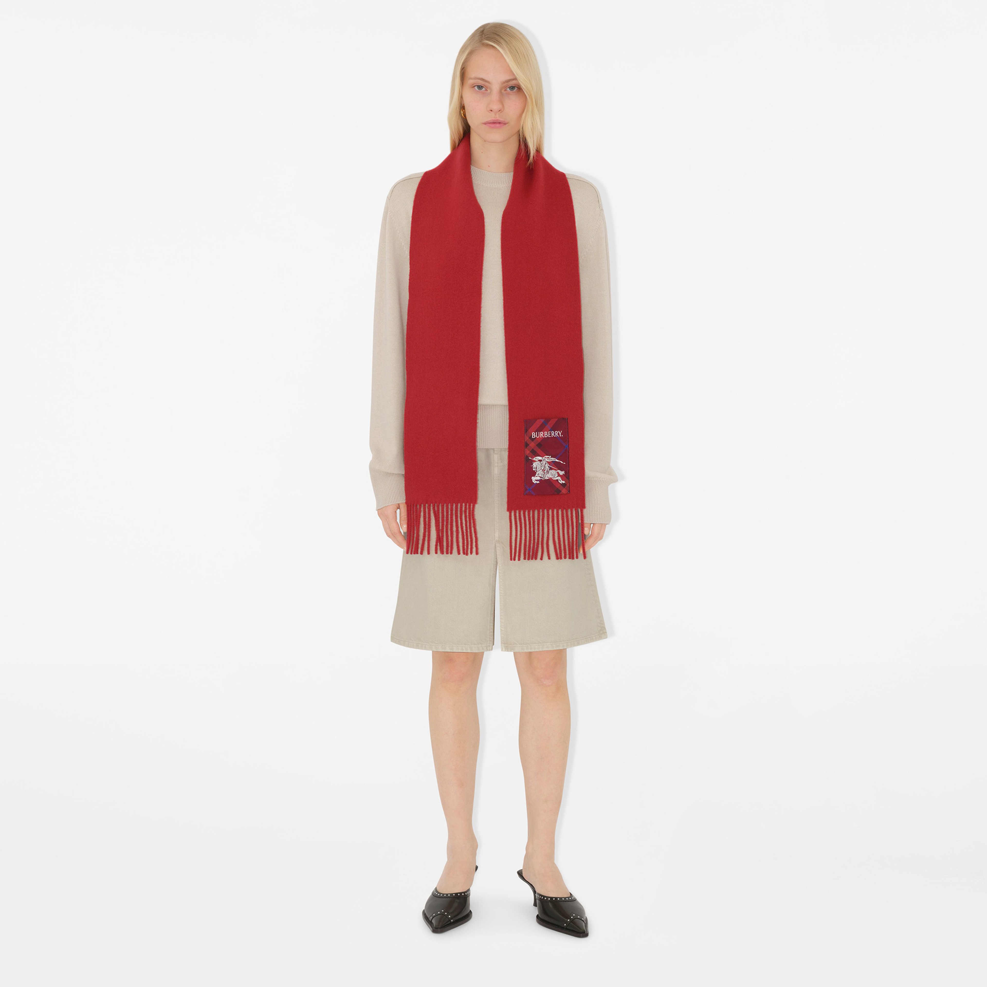 Burberry Solid Scf Label Cashmere Kadın Kırmızı Atkı