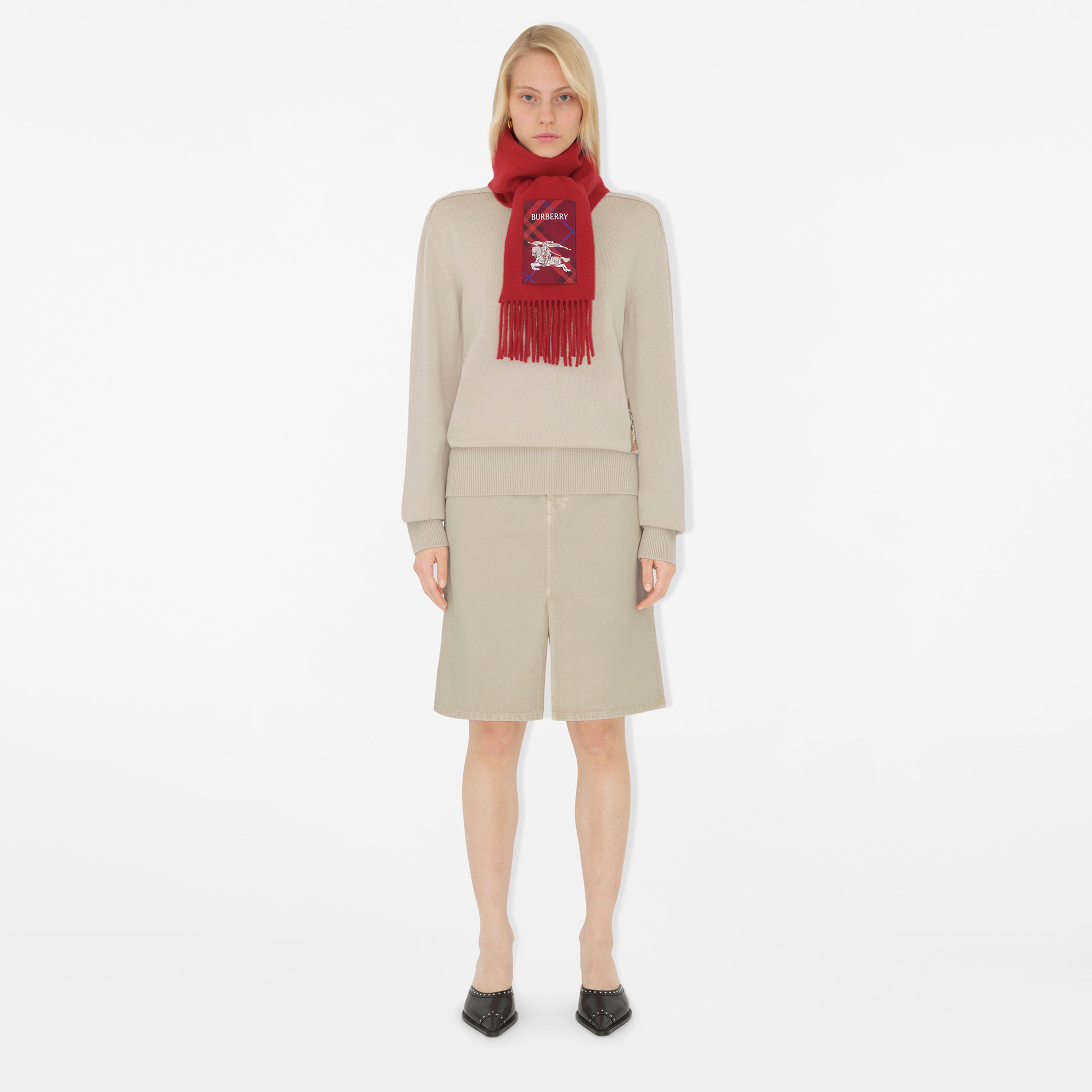 Burberry Solid Scf Label Cashmere Kadın Kırmızı Atkı