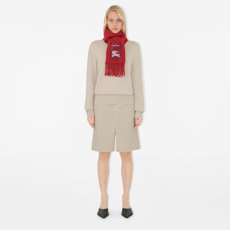 Burberry Solid Scf Label Cashmere Kadın Kırmızı Atkı