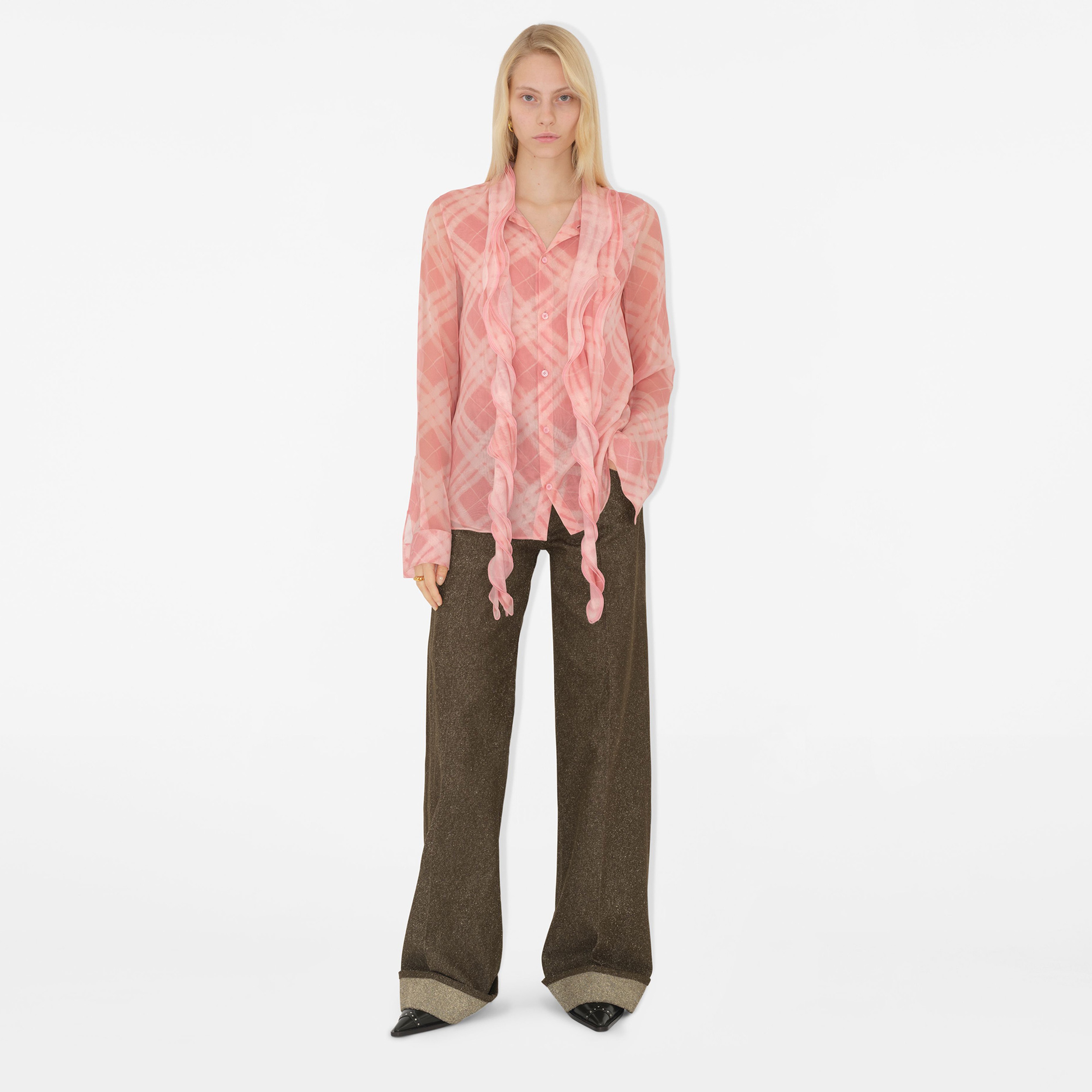 Burberry Gil Ruffled Silk Blouse Kadın Pembe Gömlek