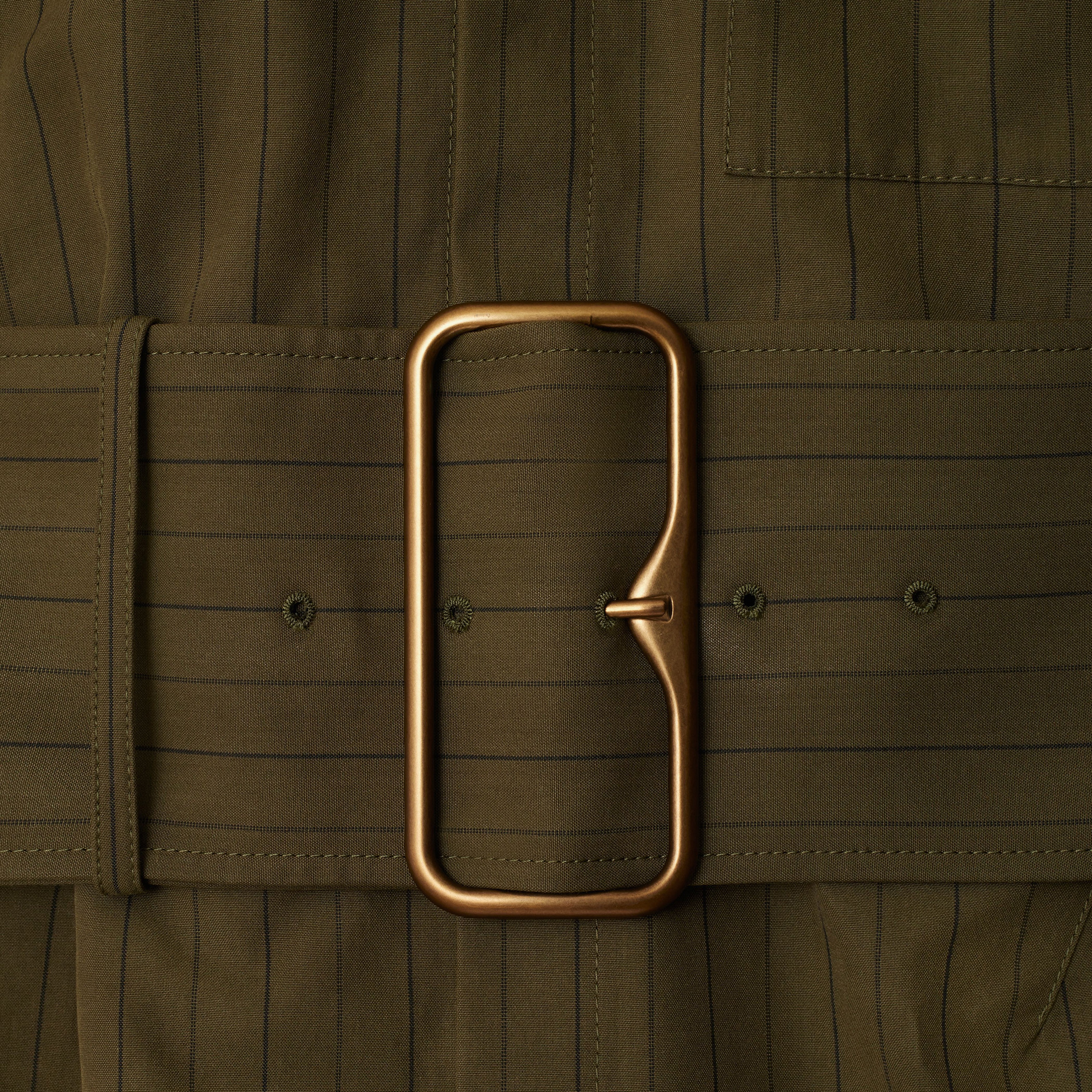 Burberry Ros Regular Fit Striped Cotton Kadın Haki Gömlek