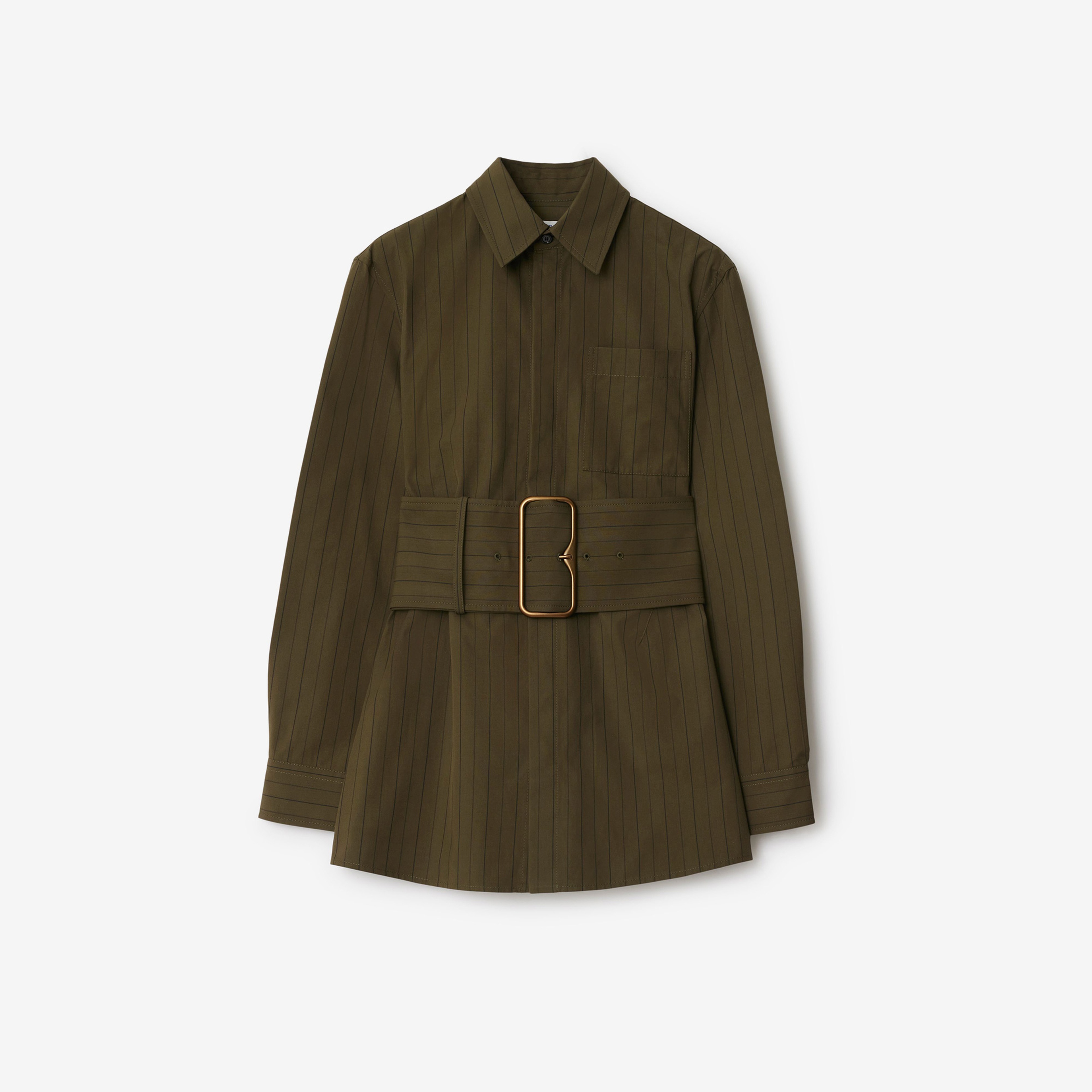 Burberry Ros Regular Fit Striped Cotton Kadın Haki Gömlek