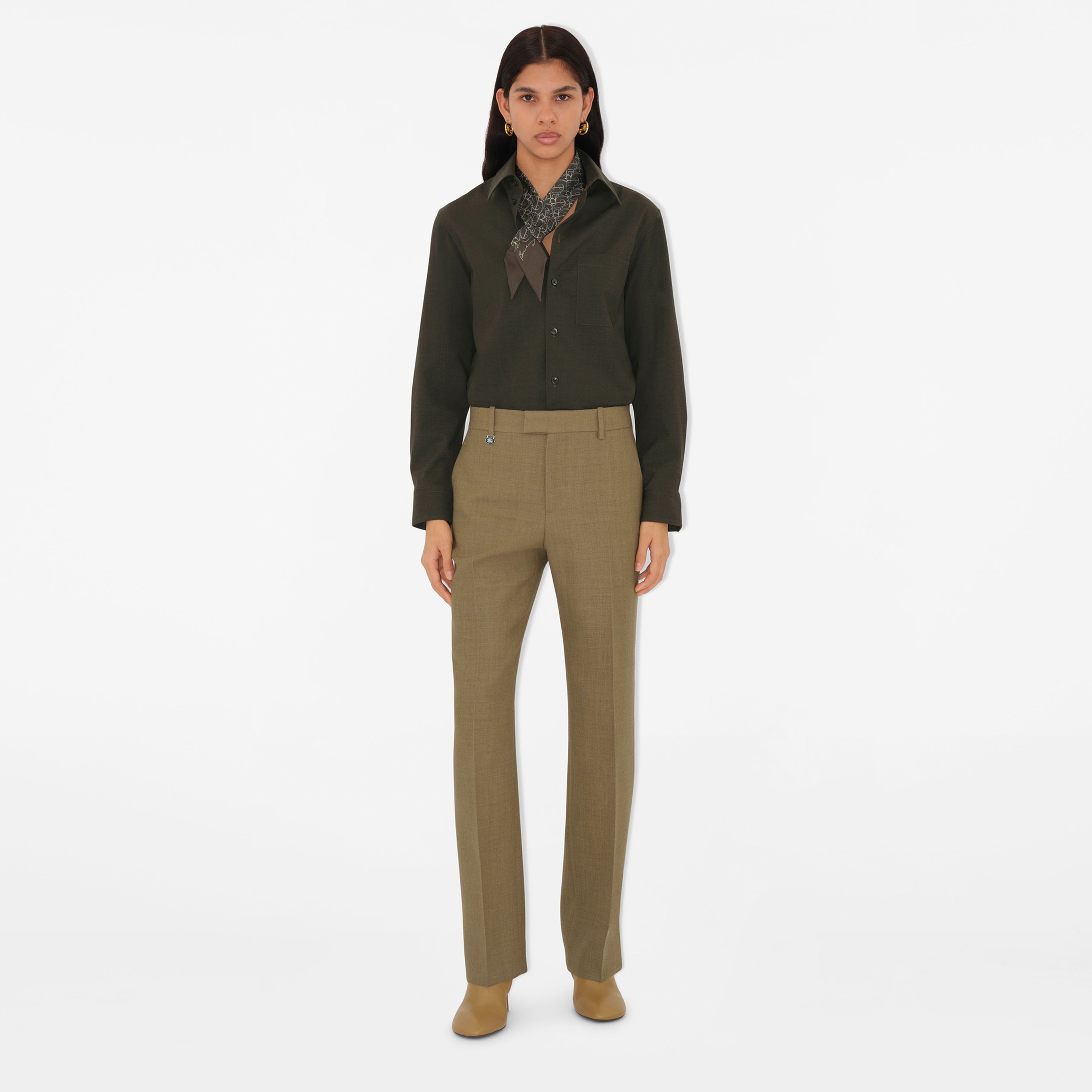 Burberry Super Skinny Charm Silk Kadın Haki Şal