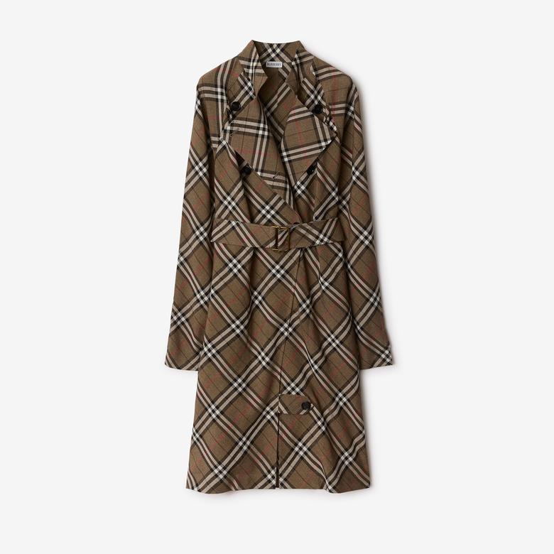 Burberry Ros Silk Blend Kadın Haki Elbise