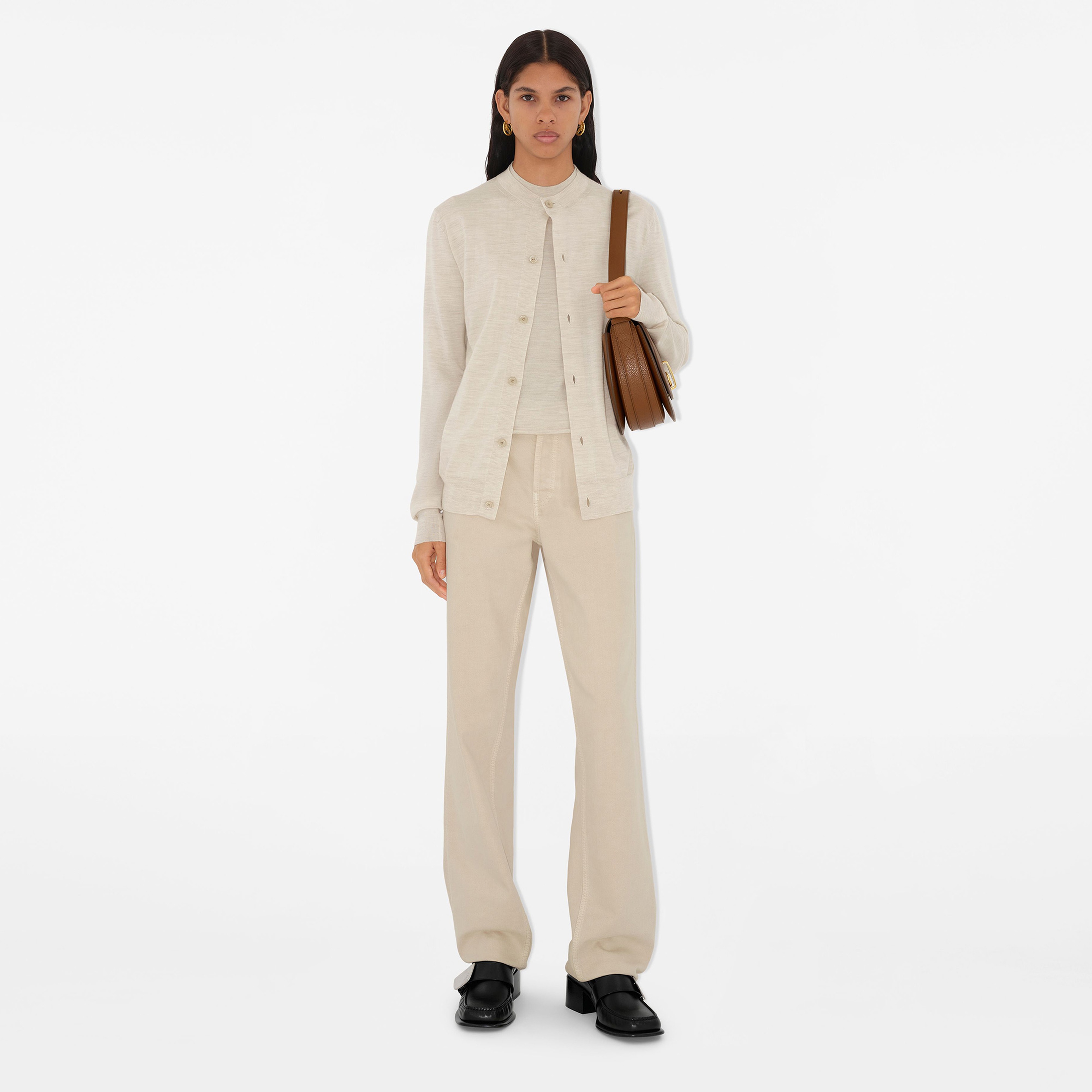 Burberry Pai Wool Cardigan Kadın Krem Hırka