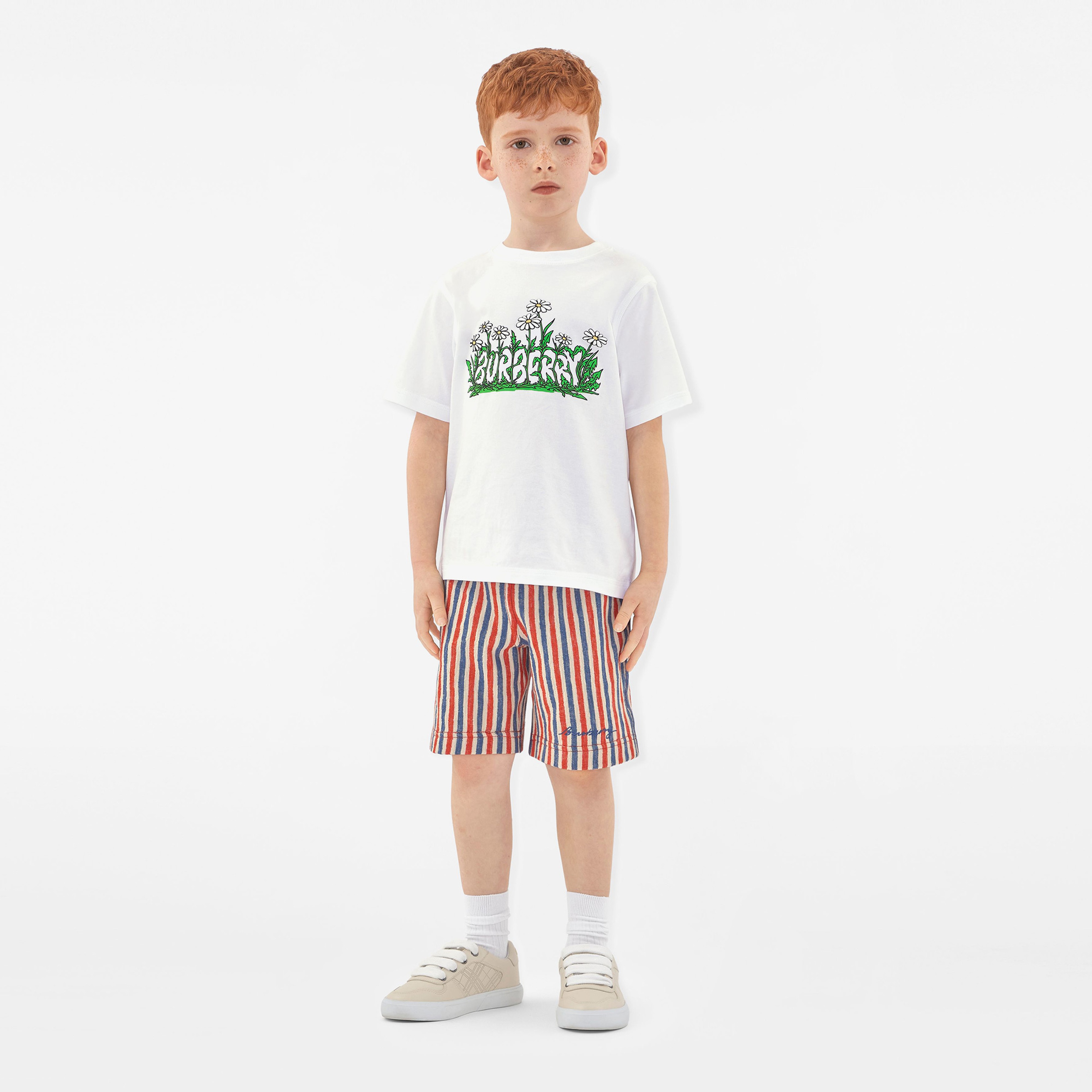 Burberry Cedar Daisy Logo Cotton Çocuk Beyaz T-Shirt