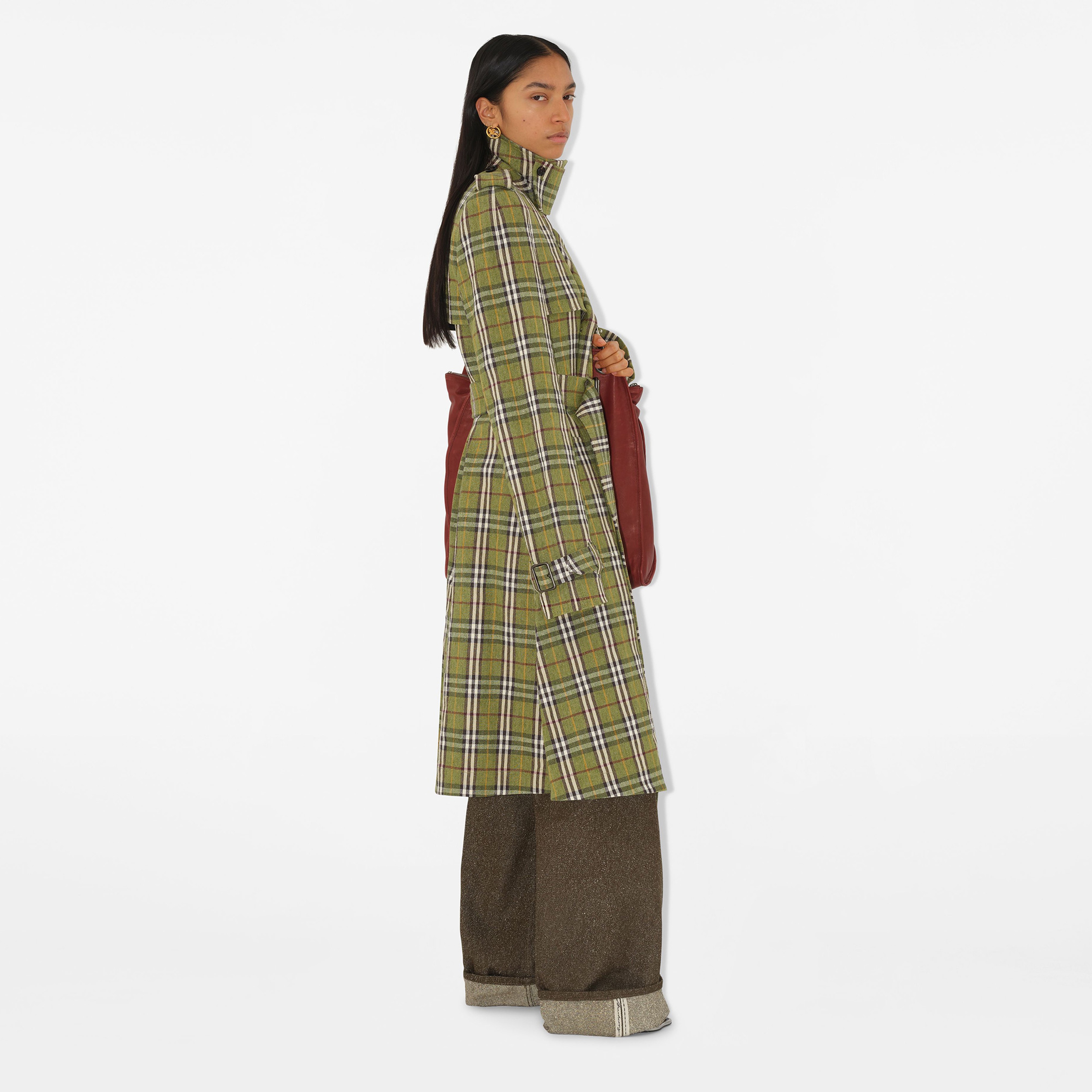 Burberry Giu Long Stretch Linen Kadın Yeşil Trençkot
