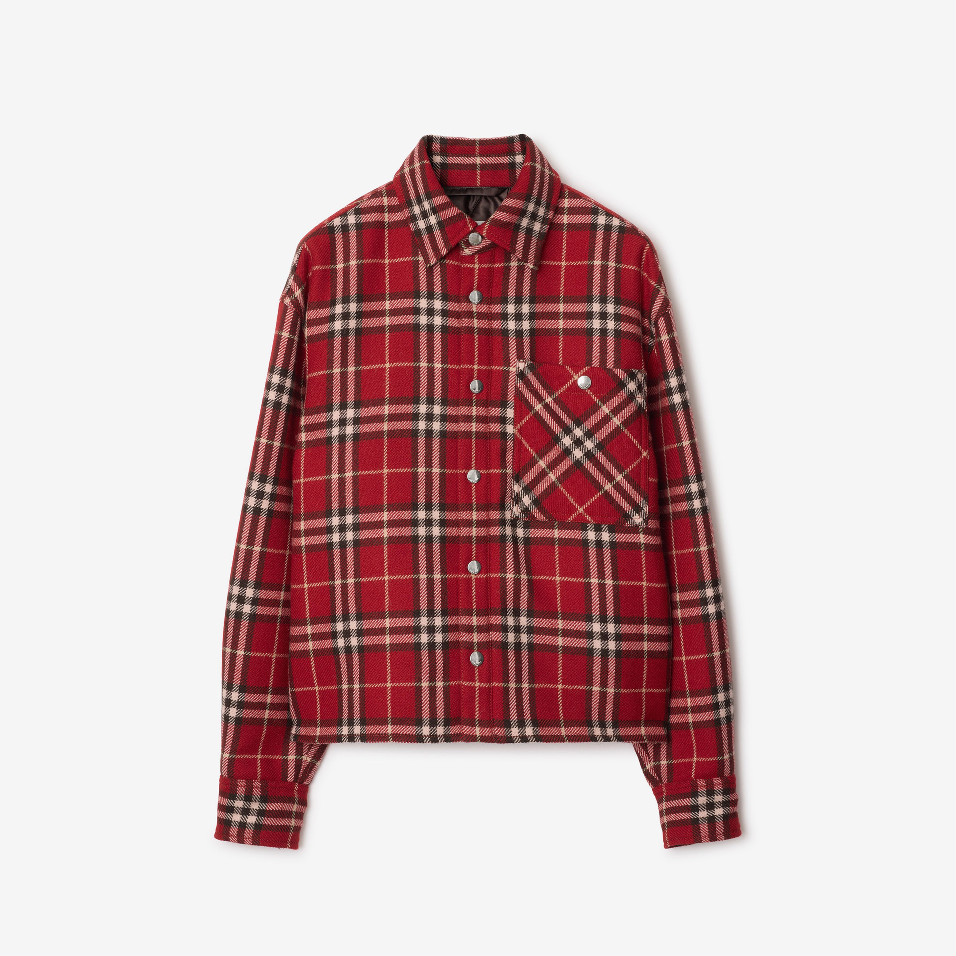 Burberry Lny25 Giu Wool Overshirt Kadın Kırmızı Mont
