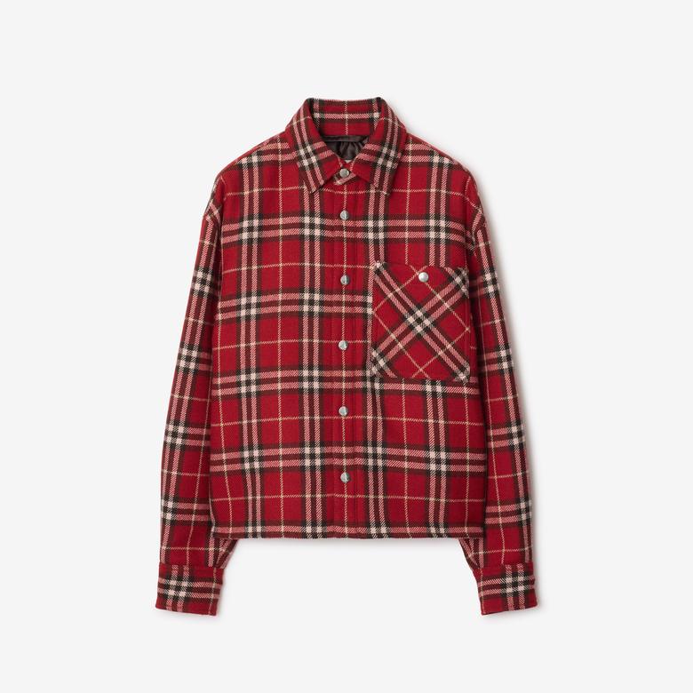 Burberry Lny25 Giu Wool Overshirt Kadın Kırmızı Mont