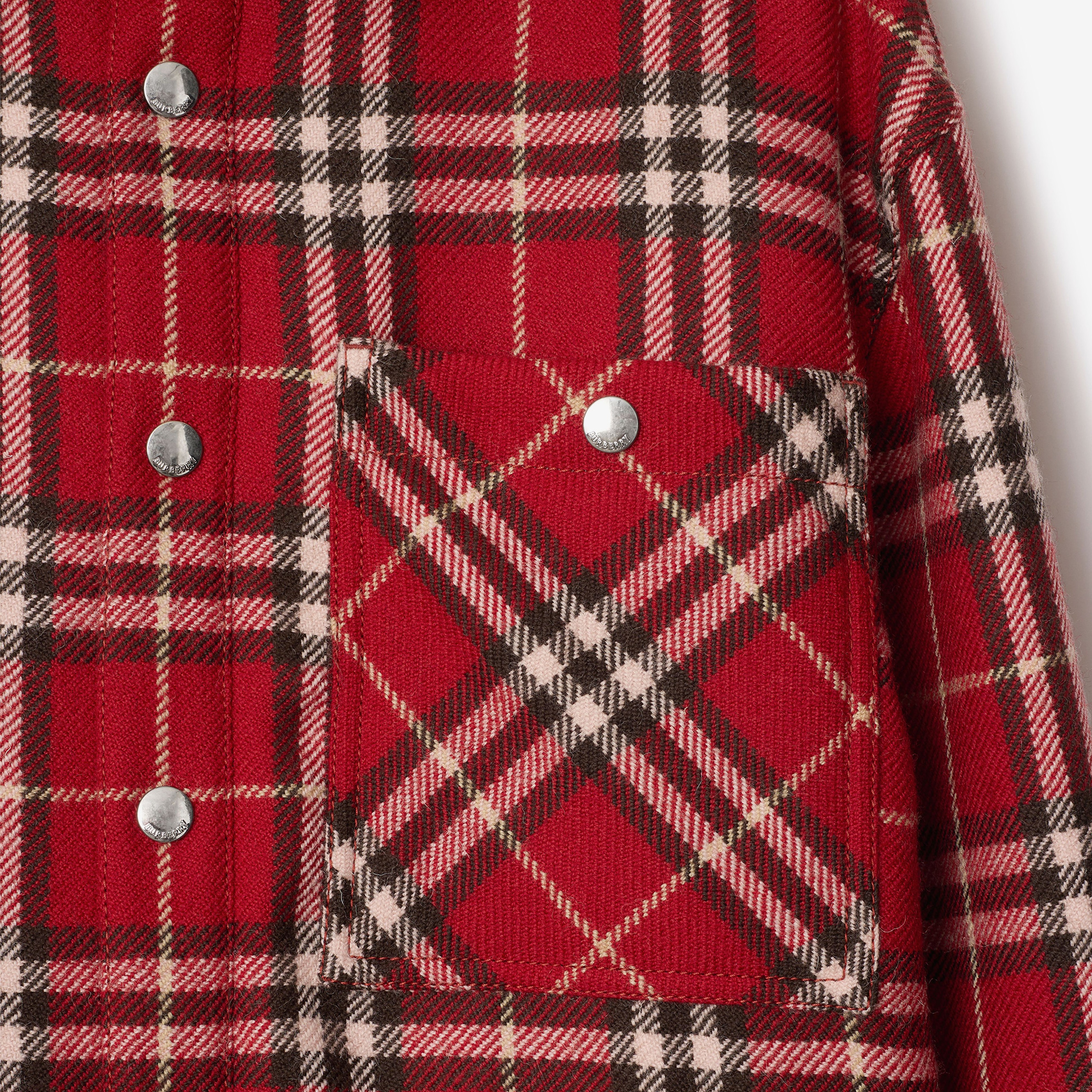 Burberry Lny25 Giu Wool Overshirt Kadın Kırmızı Mont