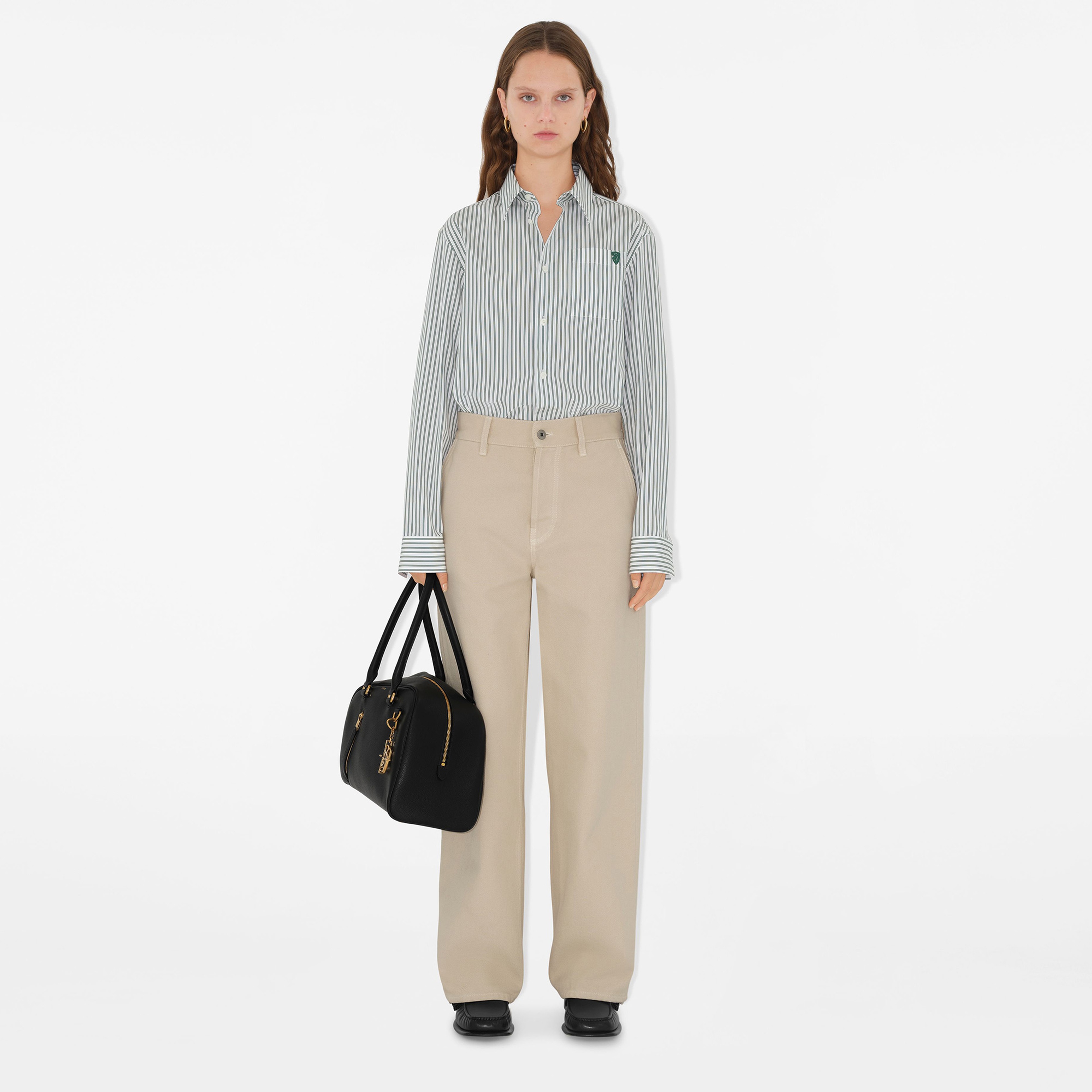 Burberry Striped Cotton Kadın Beyaz Gömlek