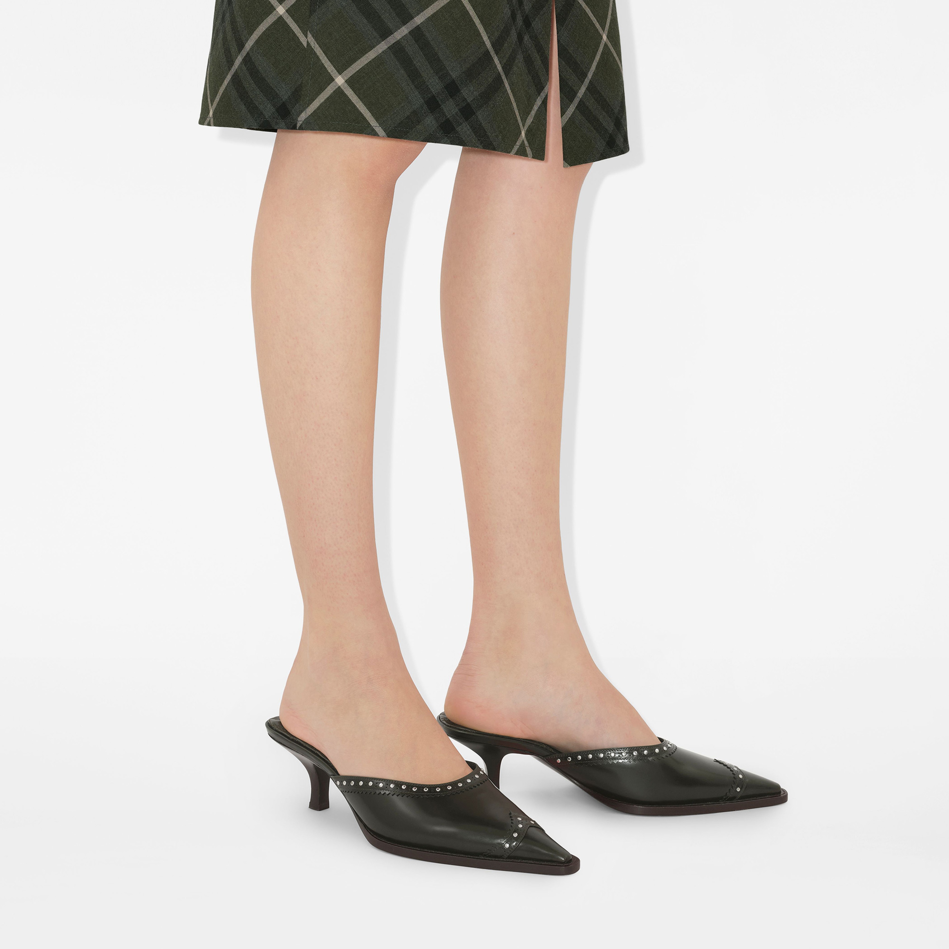 Burberry Studded Leather Bird Mules Kadın Haki Topuklu Terlik