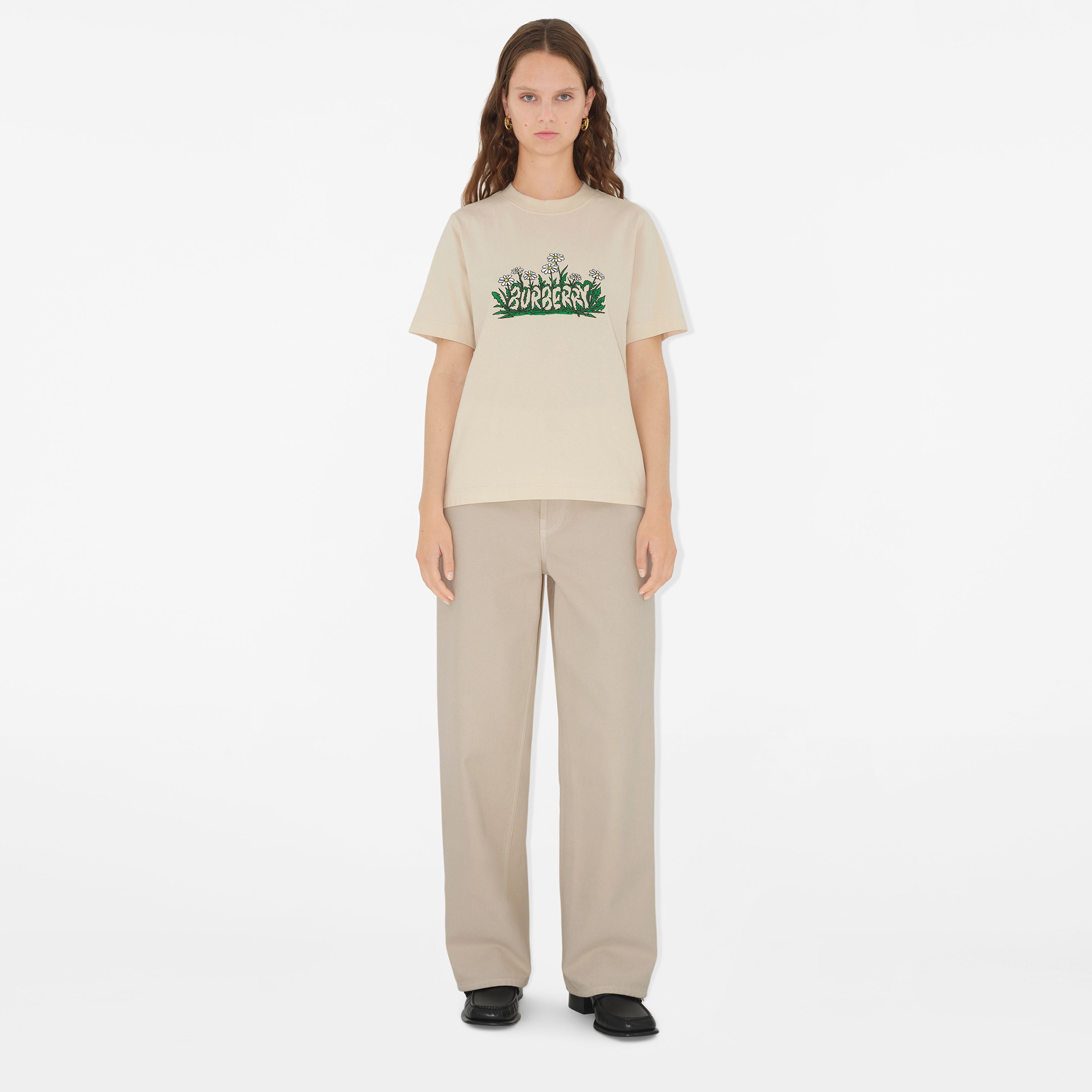 Burberry For Daisy Logo Cotton Kadın Krem T-Shirt