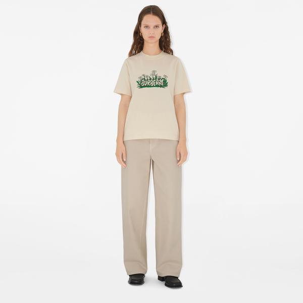 Burberry For Daisy Logo Cotton Kadın Krem T-Shirt