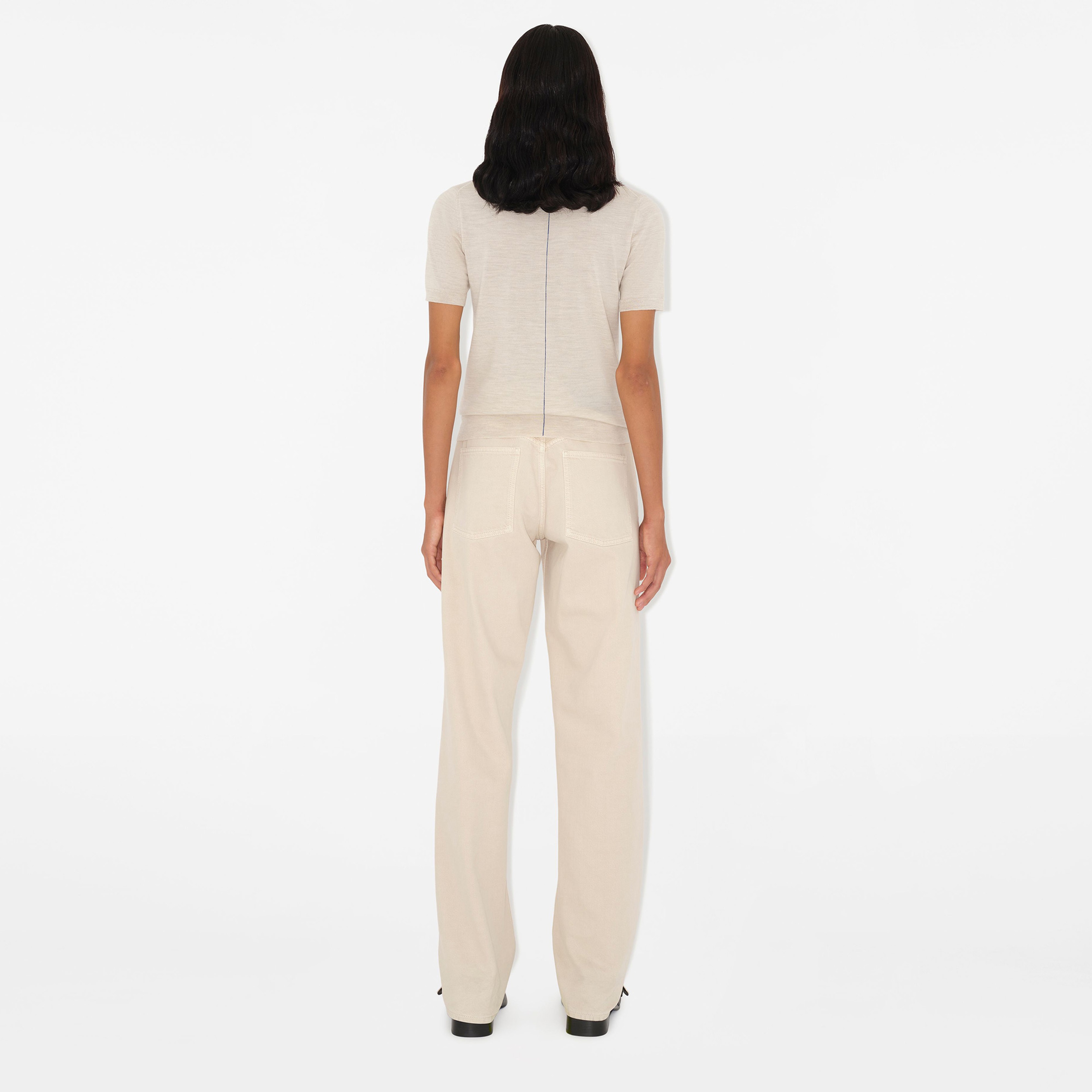 Burberry Pai Wool Top Kadın Krem Yün T-Shirt