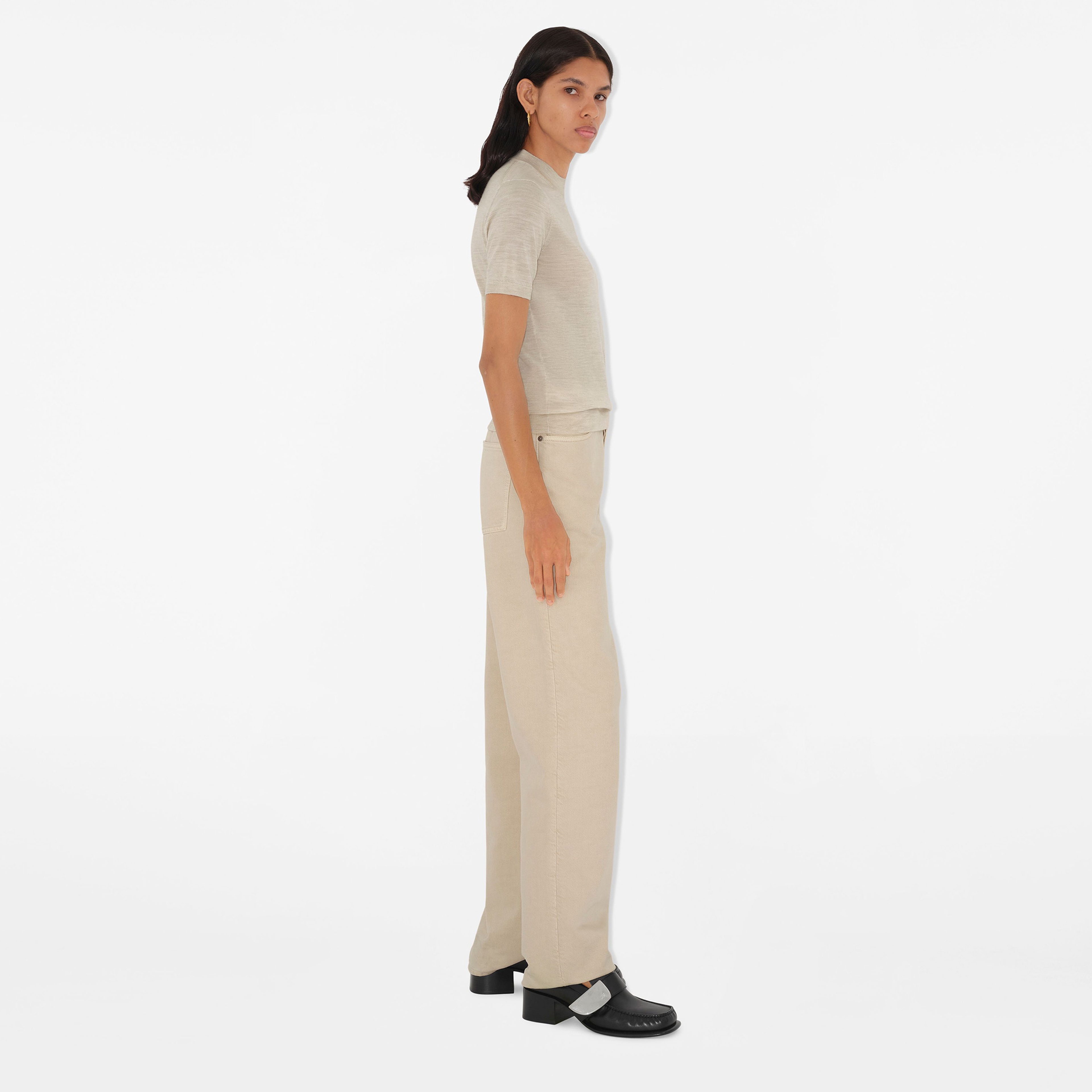 Burberry Pai Wool Top Kadın Krem Yün T-Shirt