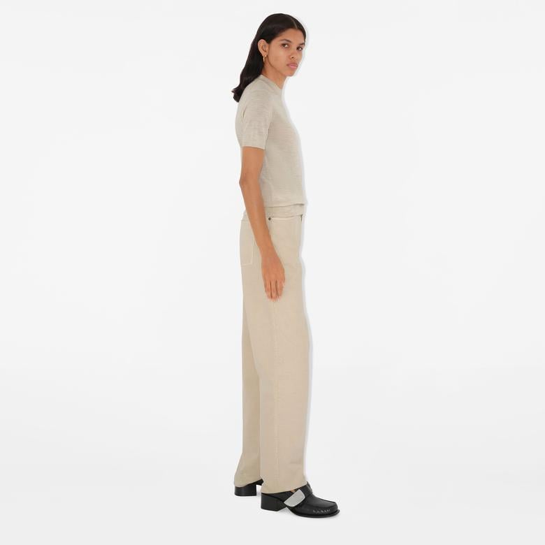 Burberry Pai Wool Top Kadın Krem Yün T-Shirt