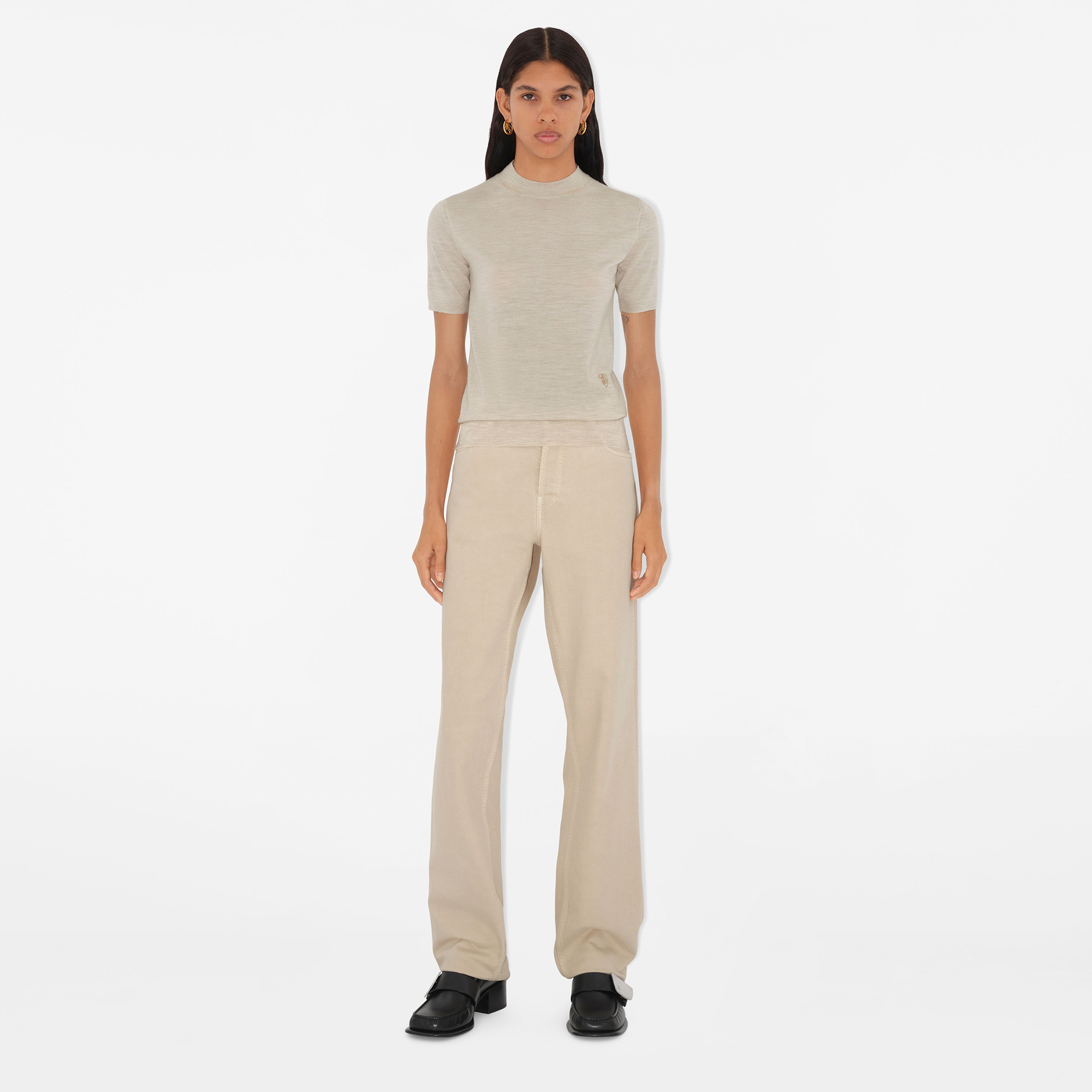 Burberry Pai Wool Top Kadın Krem Yün T-Shirt