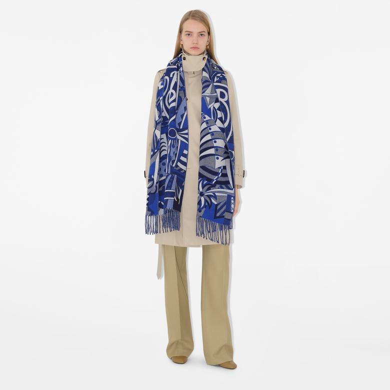 Burberry Carousel Cashmere Kadın Lacivert Atkı