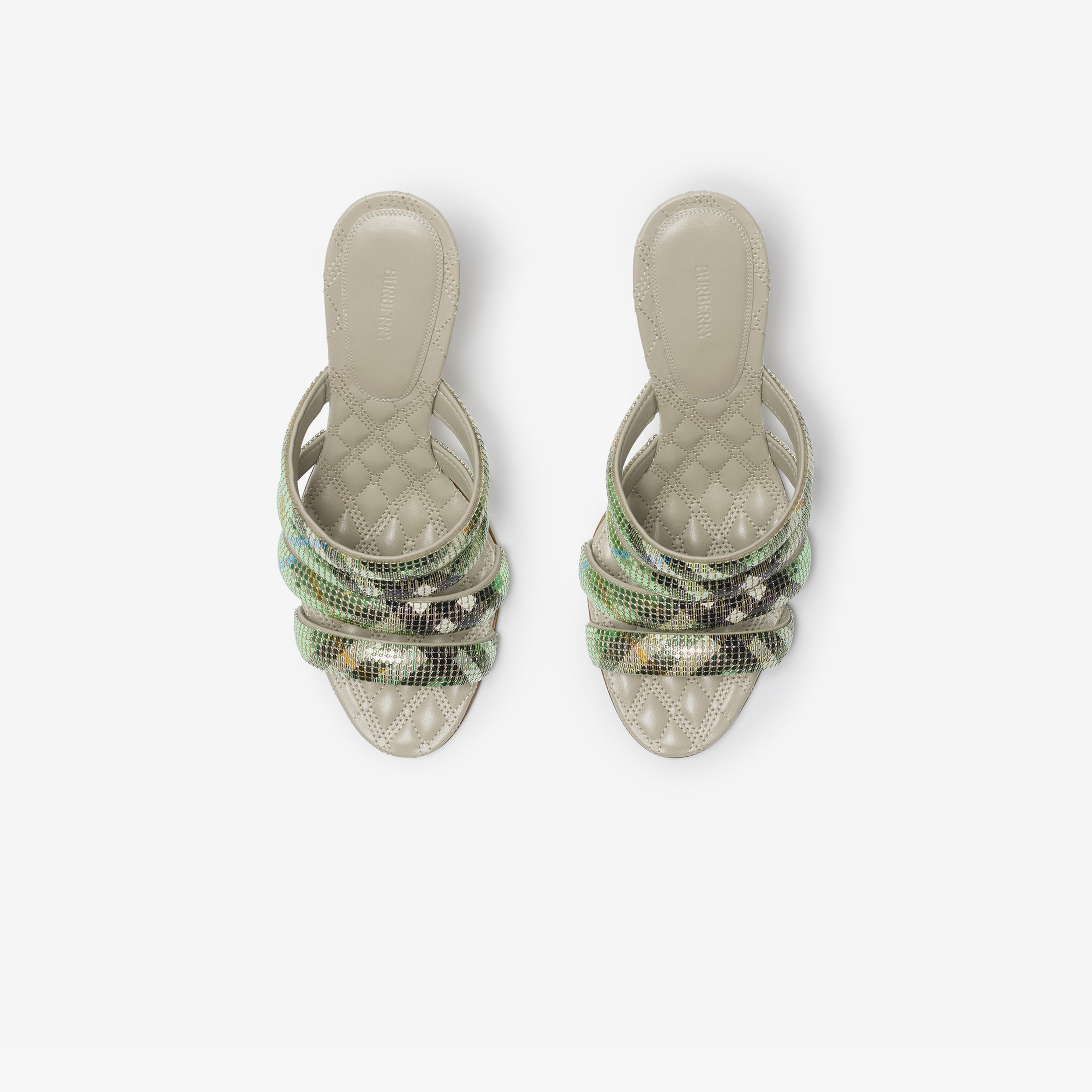 Burberry Mesh Mews Strap Mules Kadın Haki Topuklu Terlik