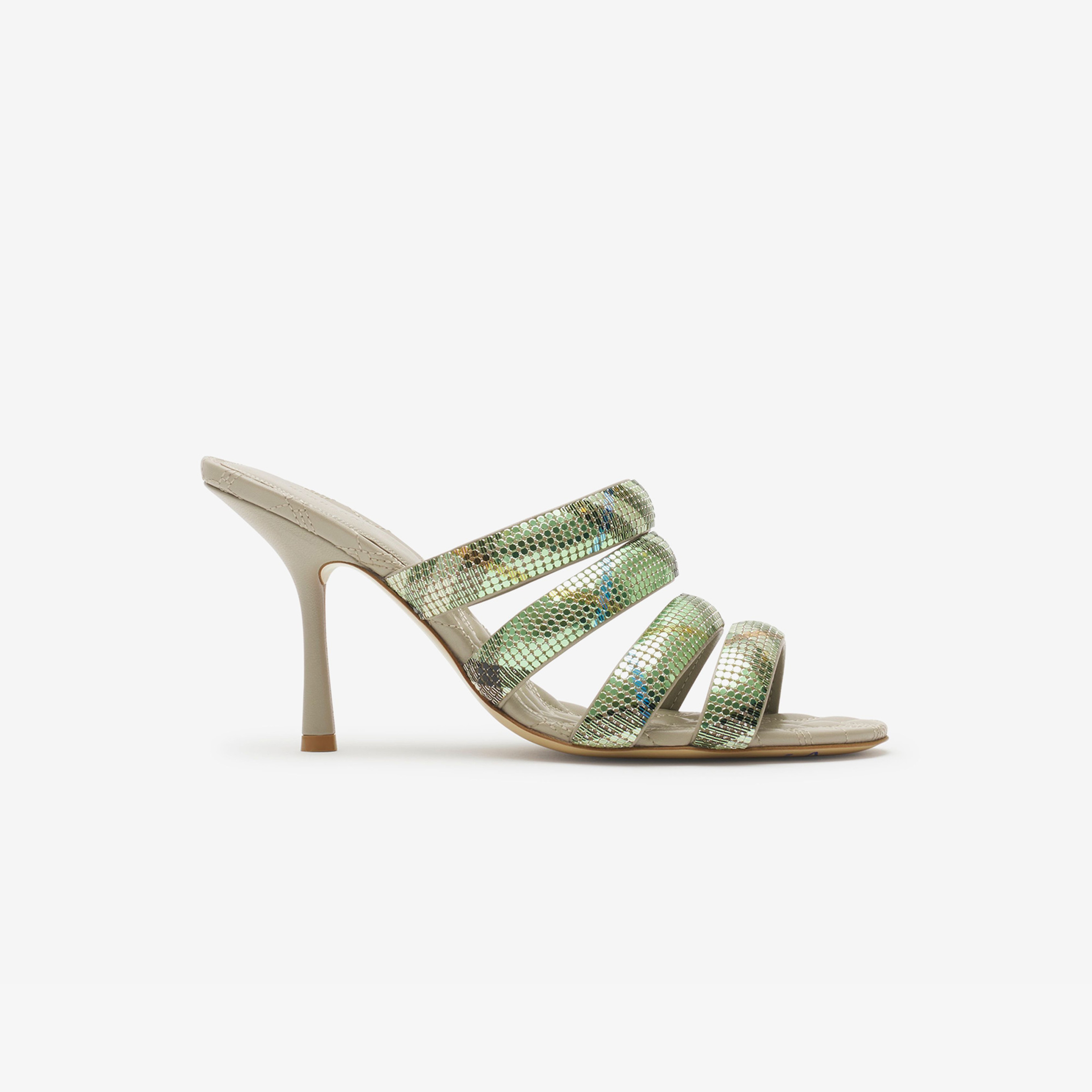 Burberry Mesh Mews Strap Mules Kadın Haki Topuklu Terlik