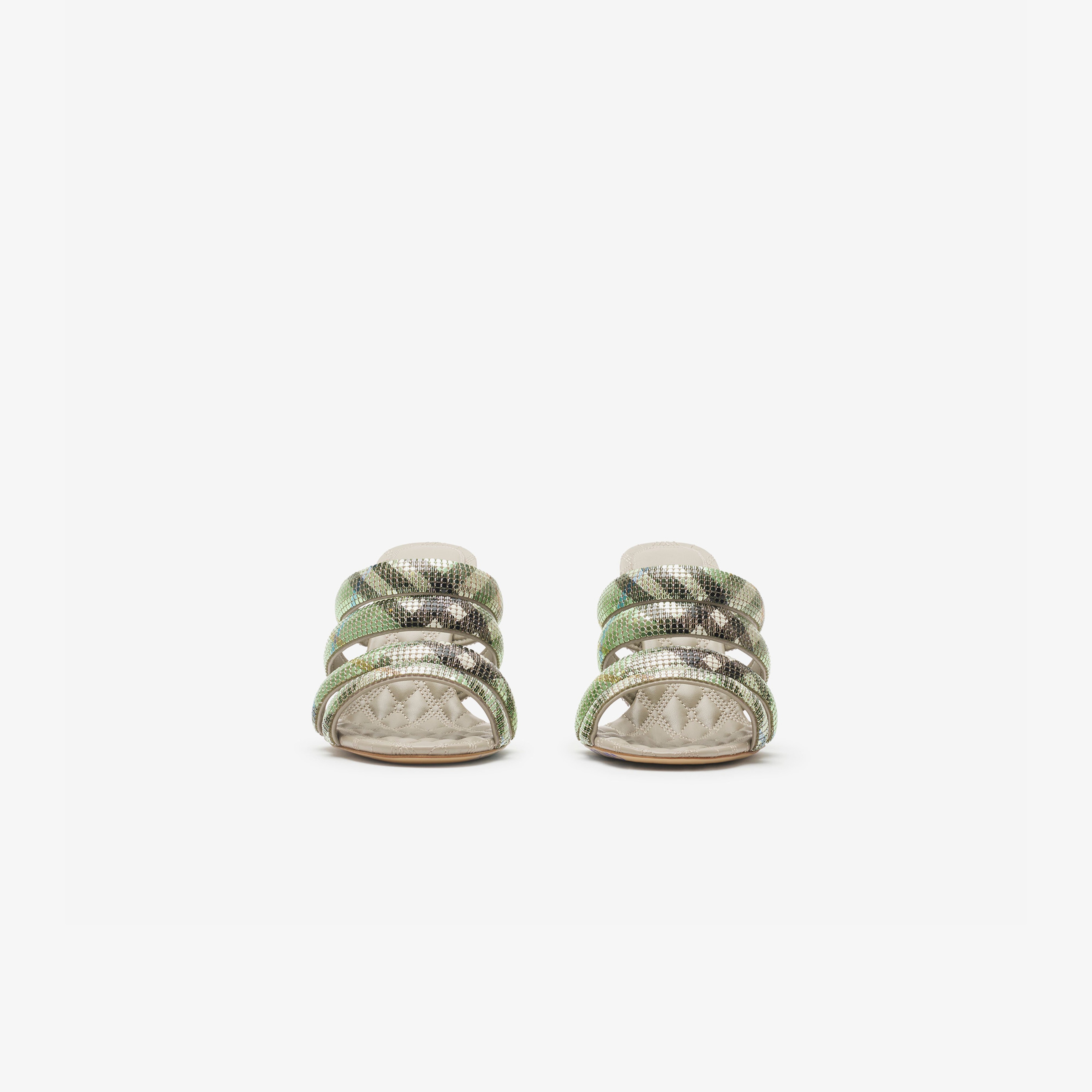 Burberry Mesh Mews Strap Mules Kadın Haki Topuklu Terlik