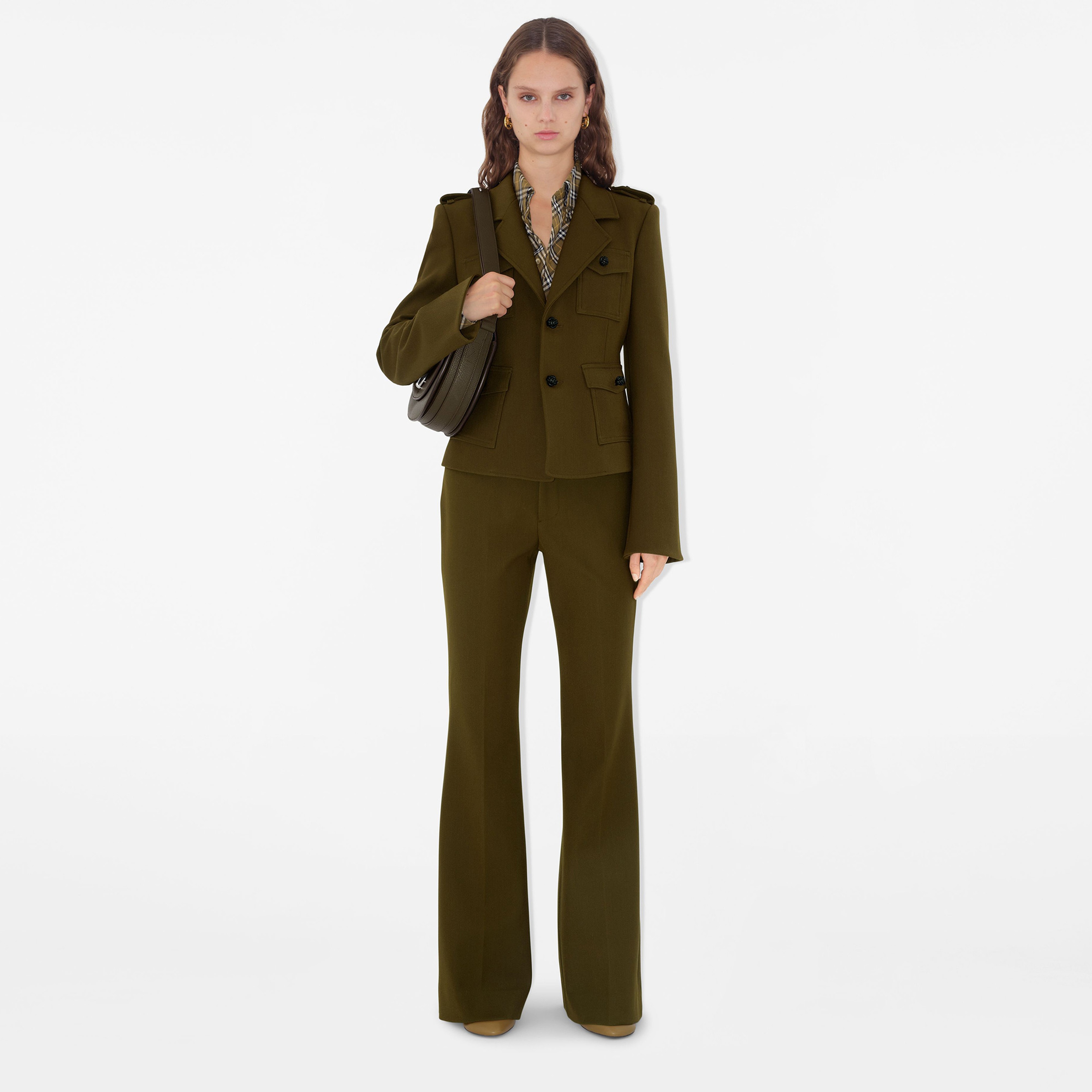 Burberry Nylon Wool Blend Tailored Kadın Haki Pantolon