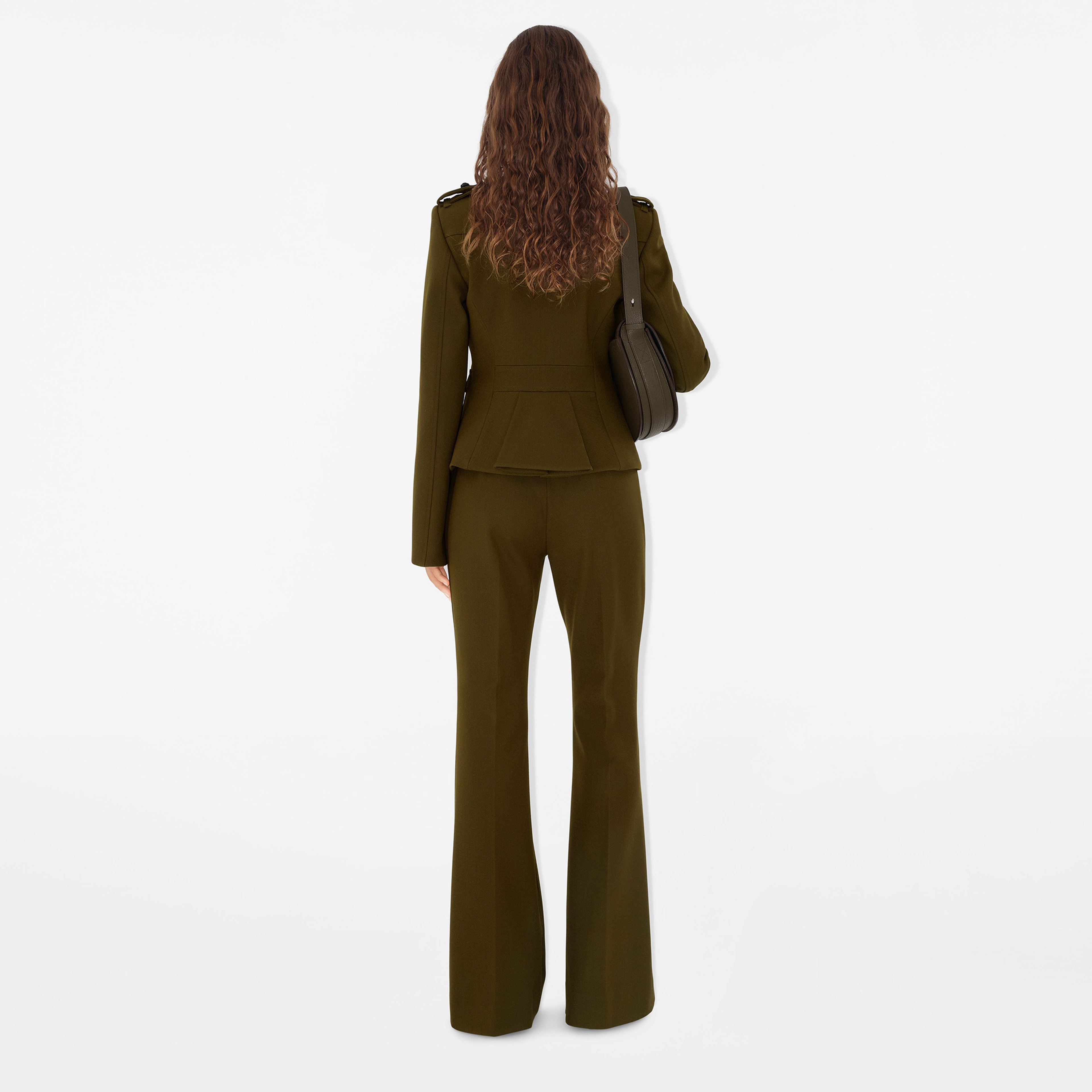 Burberry Nylon Wool Blend Tailored Kadın Haki Pantolon
