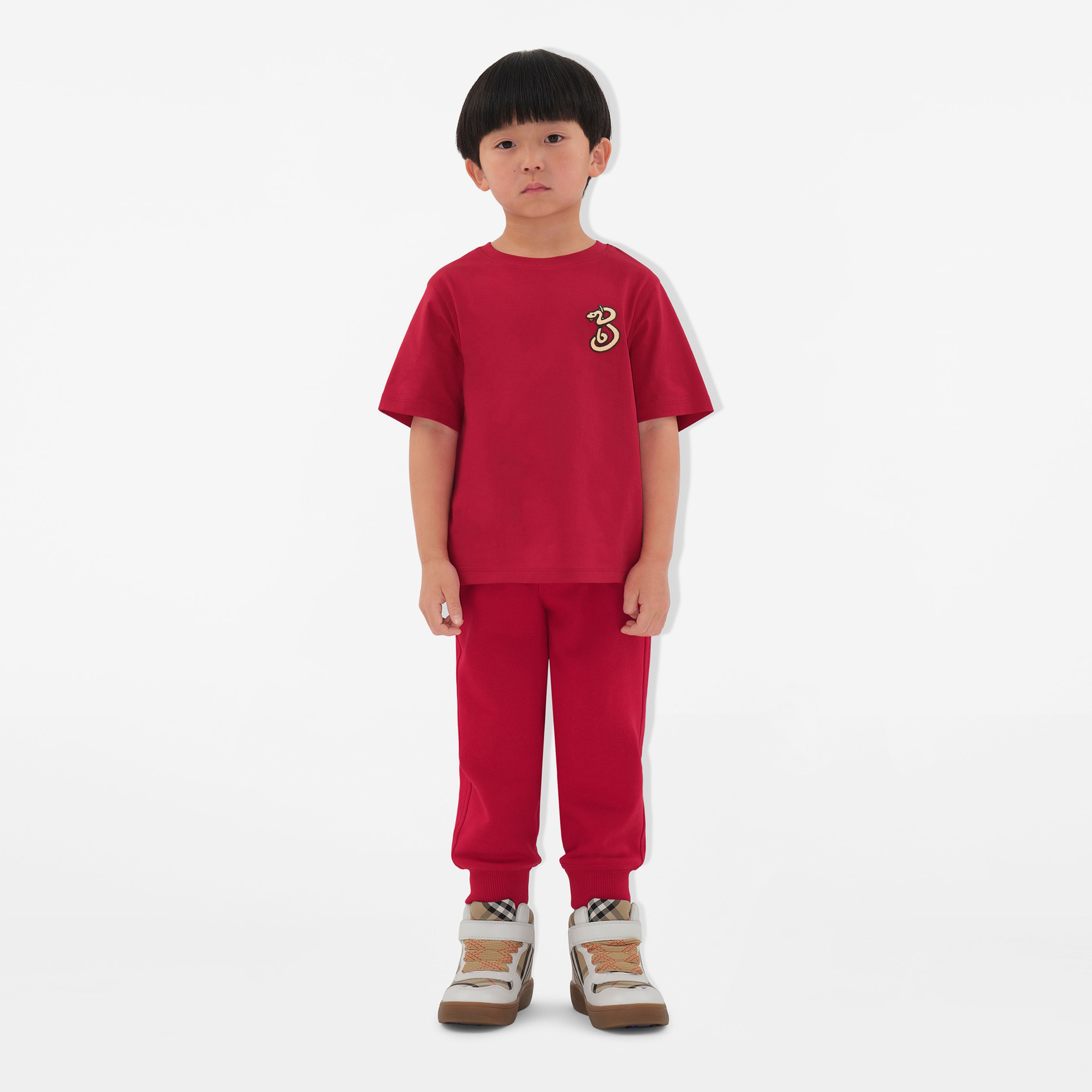 Burberry Cedar Snake Cotton Çocuk Kırmızı T-Shirt