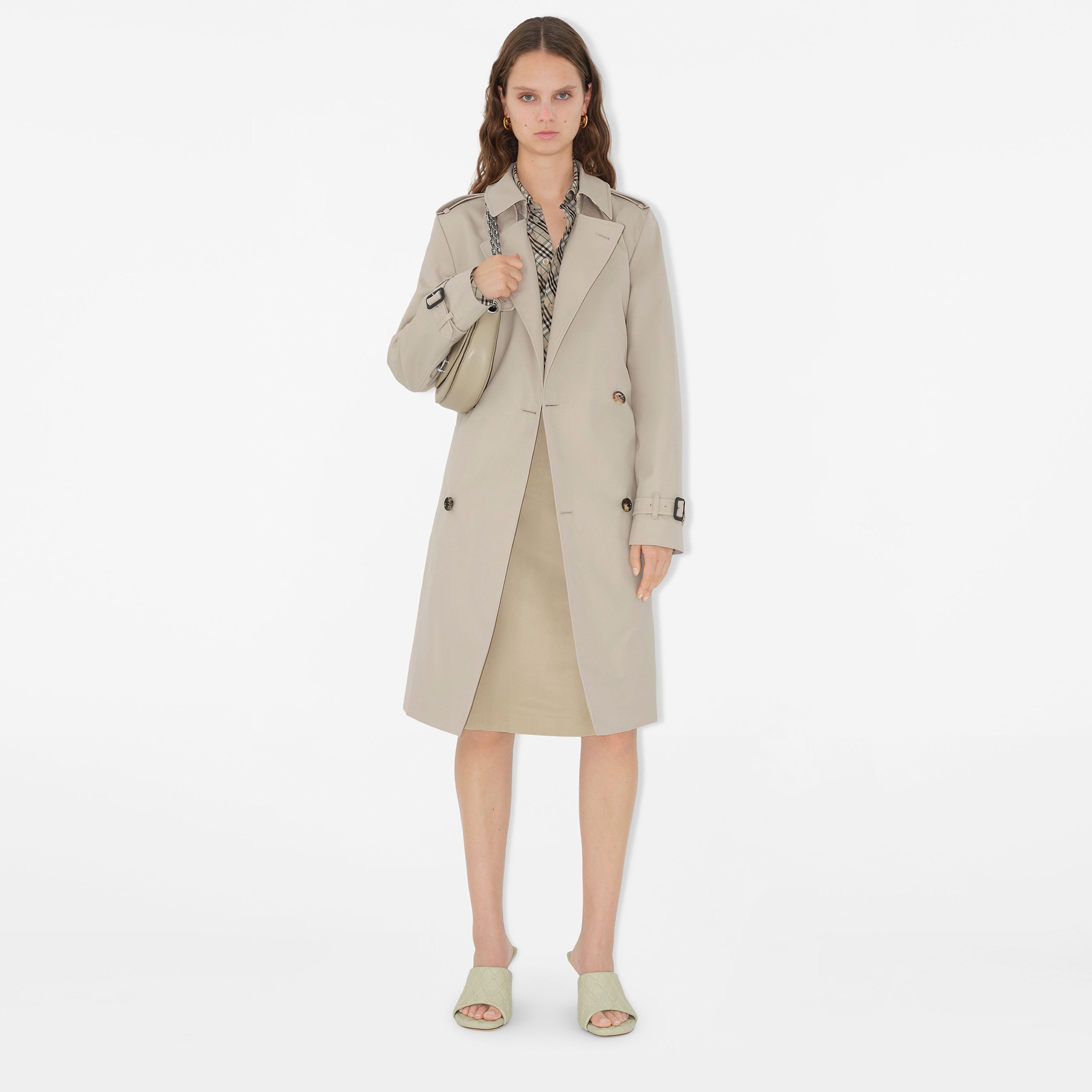 Burberry Cas Mid-Length Cotton Blend Kadın Krem Trençkot