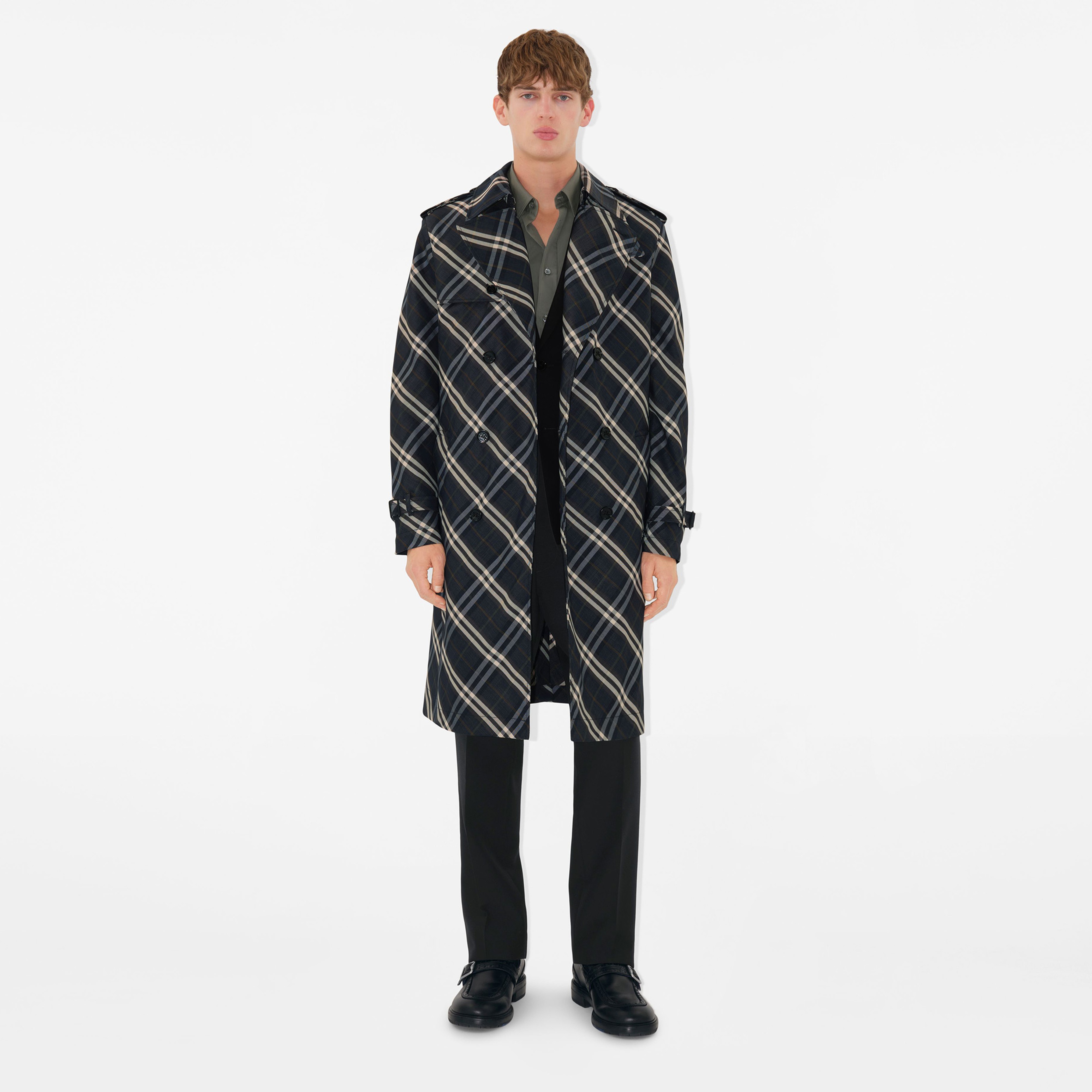 Burberry Cas Long Erkek Lacivert Trençkot