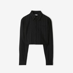 Burberry Tec Cropped Pinstriped Wool Kadın Lacivert Gömlek