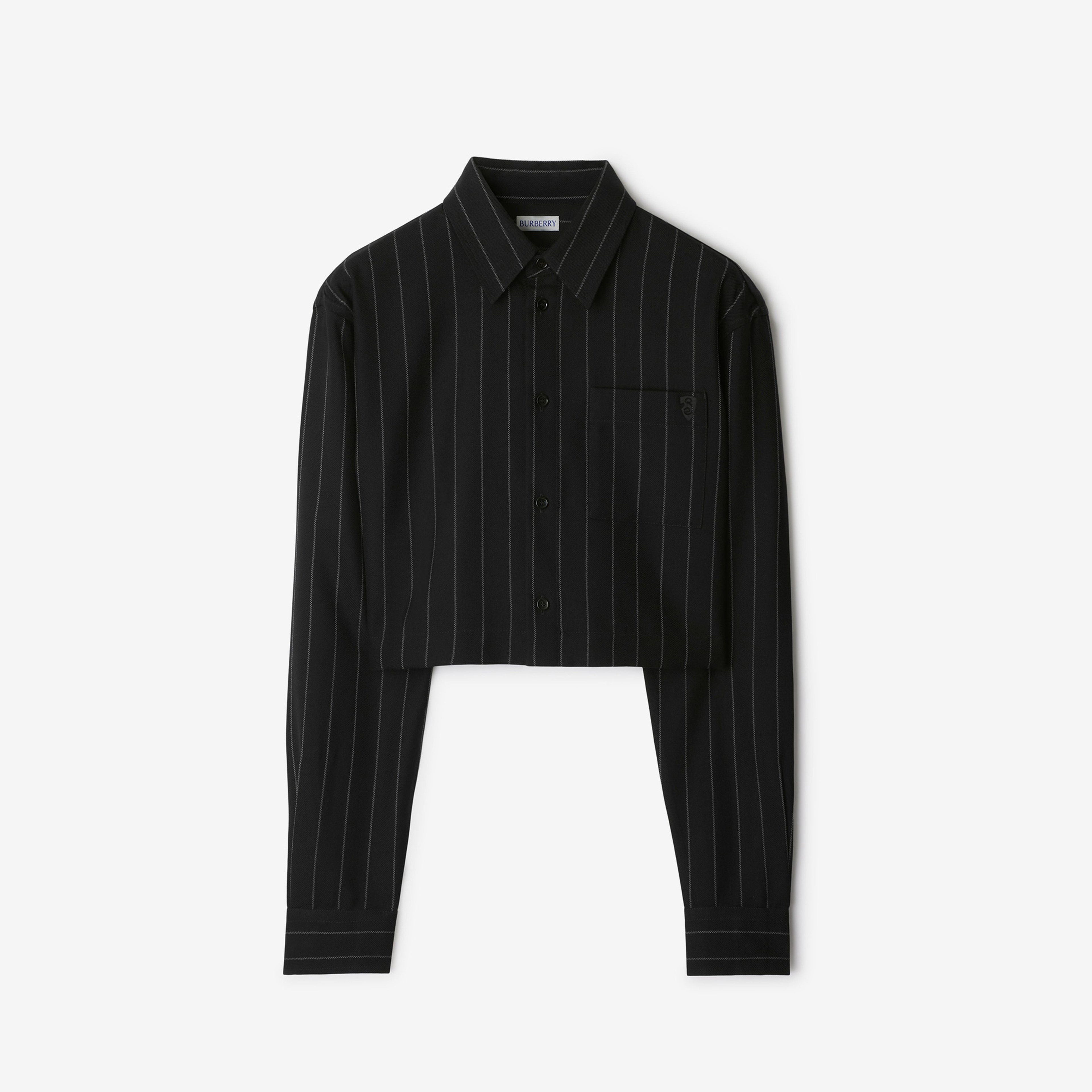 Burberry Tec Cropped Pinstriped Wool Kadın Lacivert Gömlek