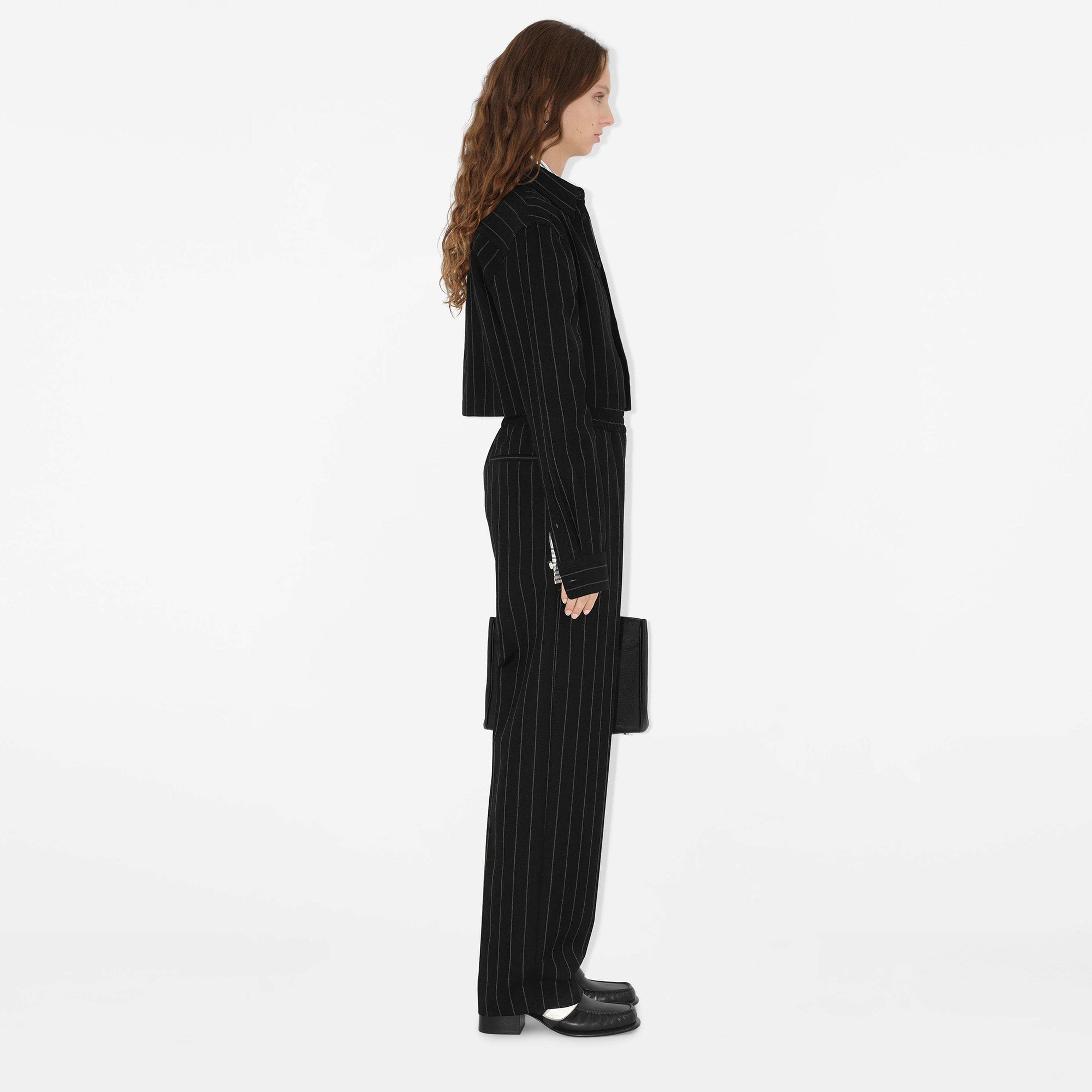 Burberry Tec Cropped Pinstriped Wool Kadın Lacivert Gömlek