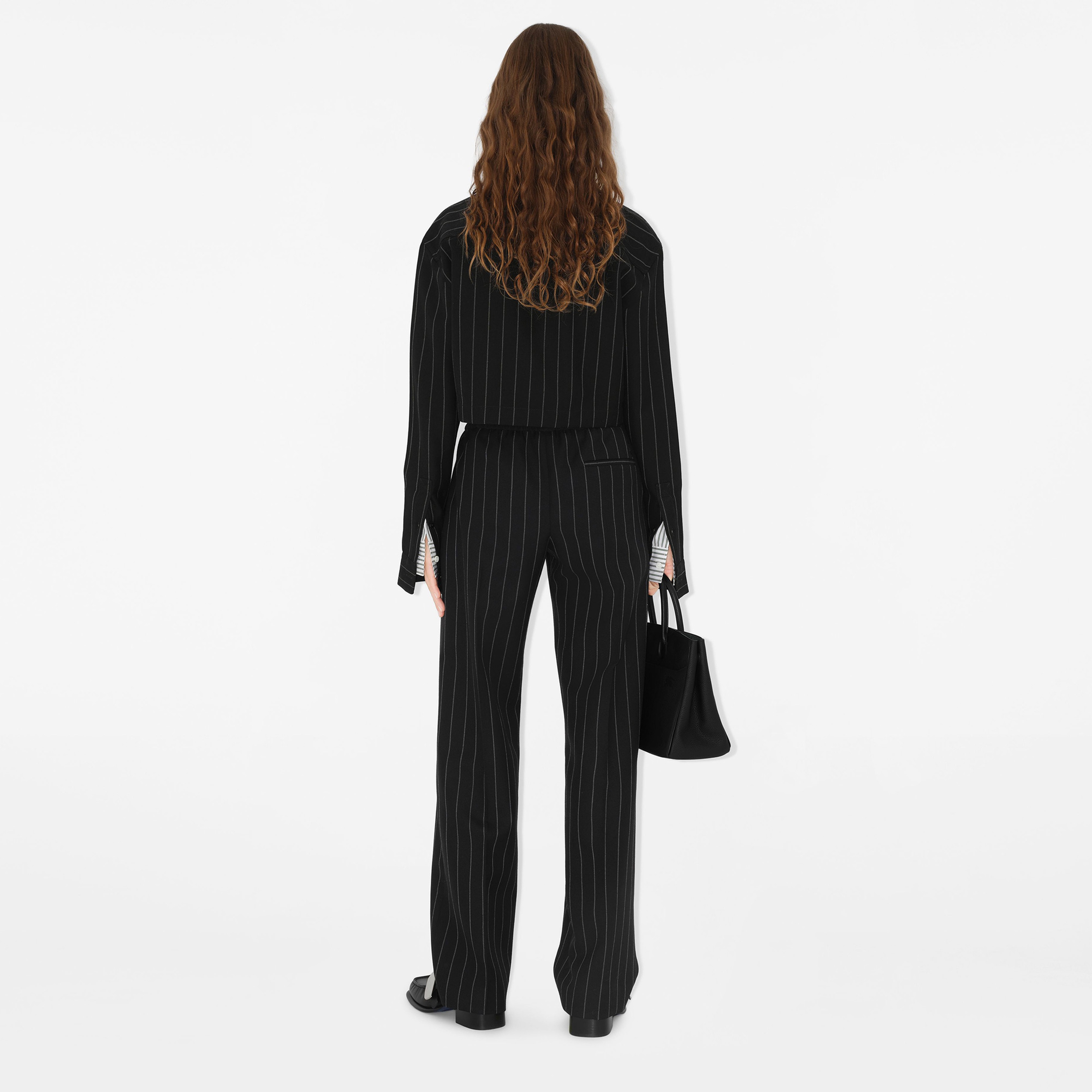 Burberry Tec Cropped Pinstriped Wool Kadın Lacivert Gömlek