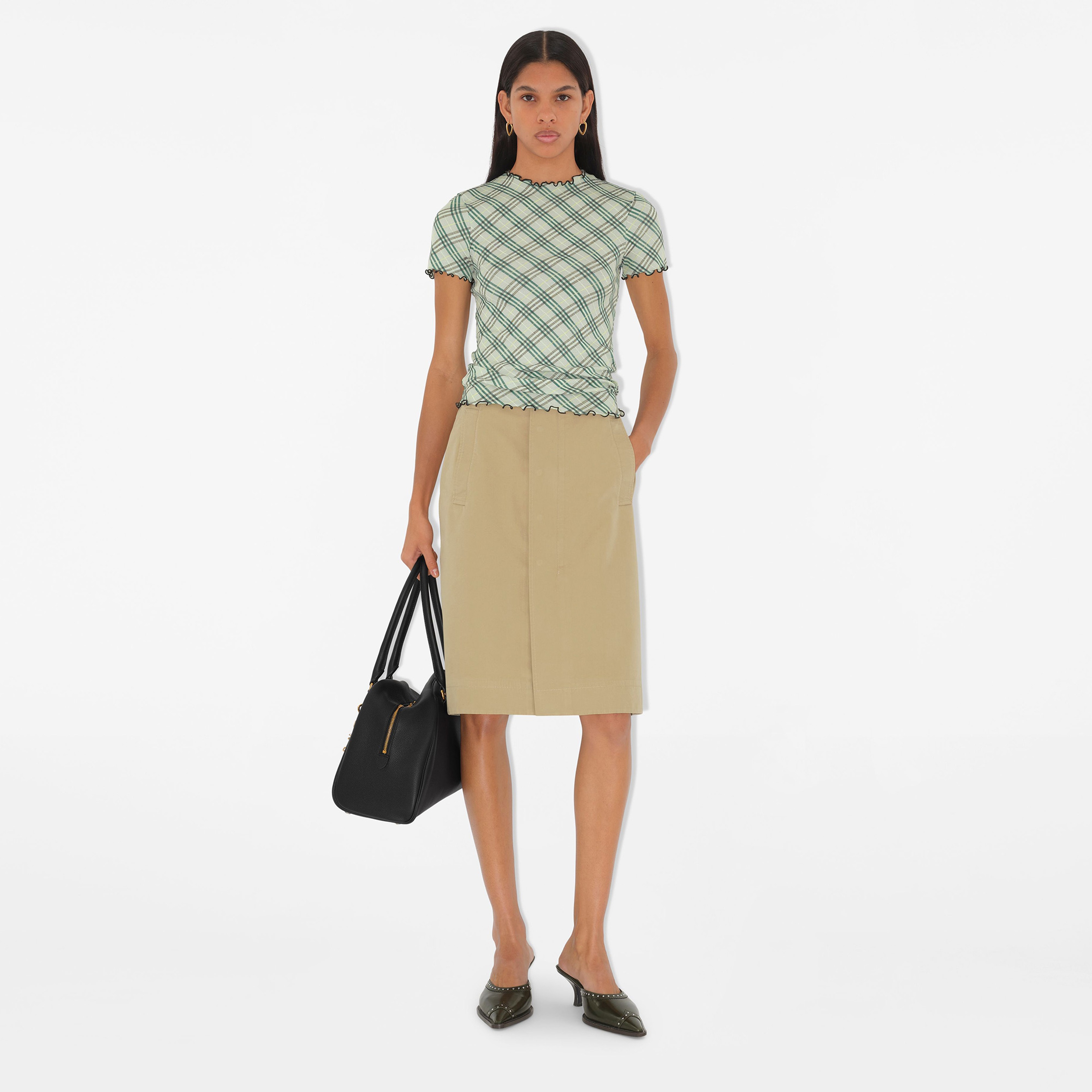 Burberry For Stretch Cotton Kadın Krem T-Shirt