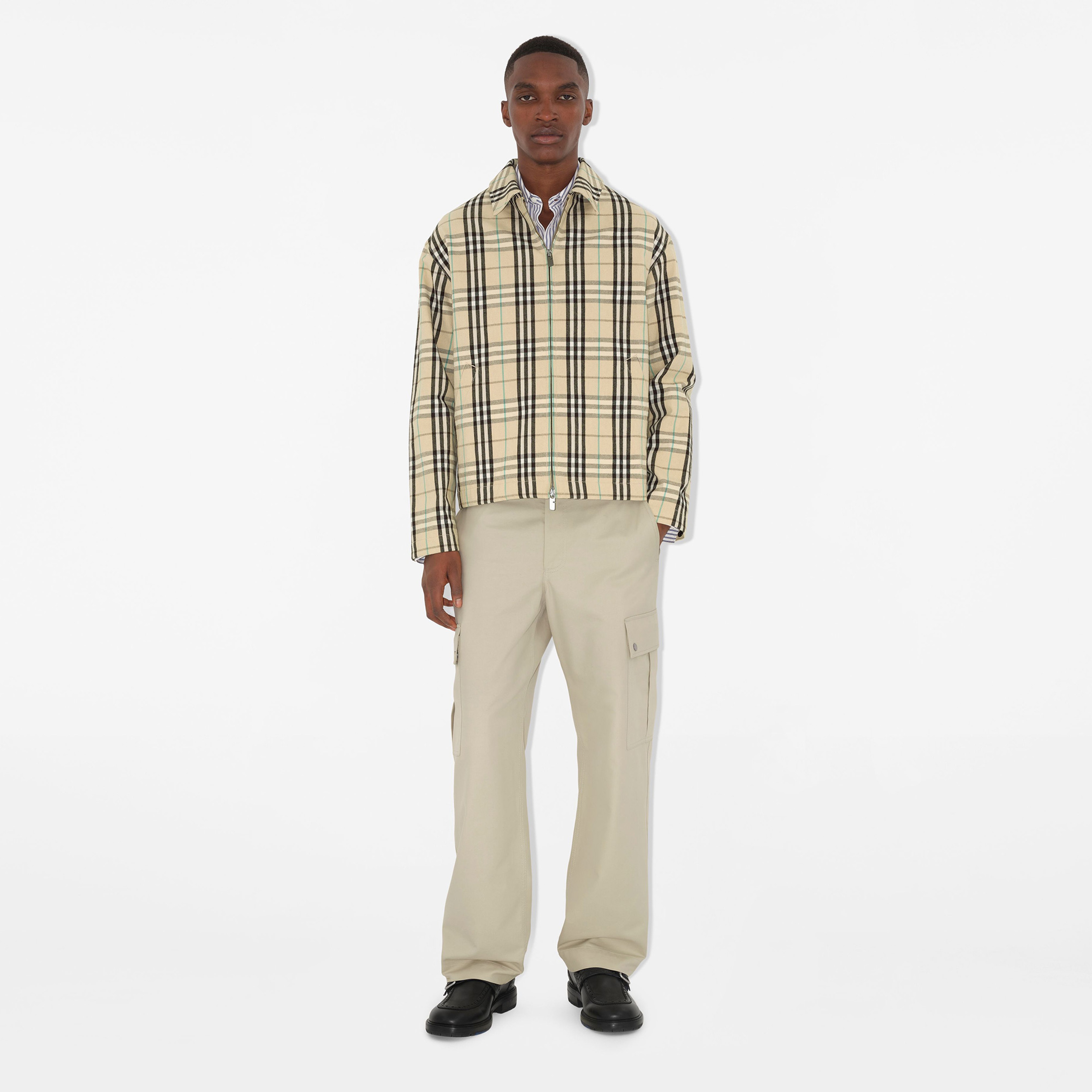 Burberry Cas Cotton Harrington Erkek Bej Mont