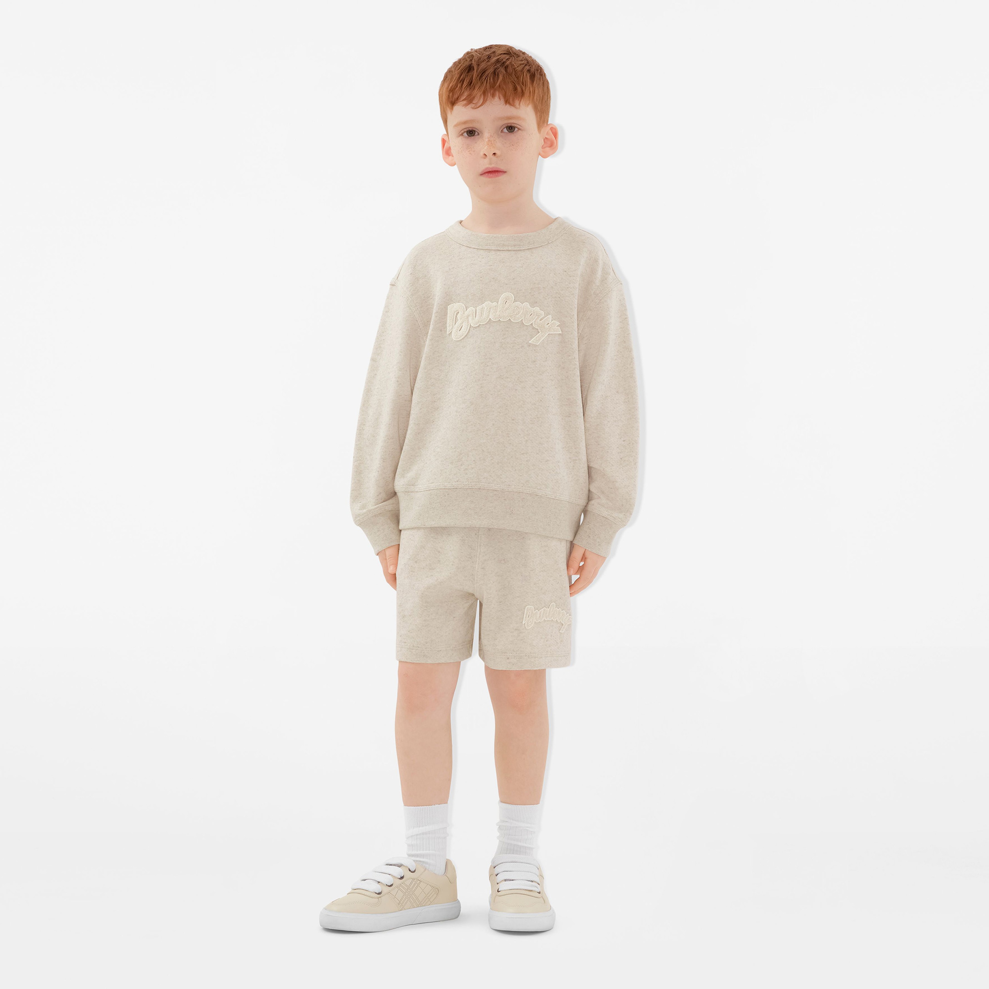 Burberry Mathew Logo Cotton Linen Çocuk Krem Sweatshirt