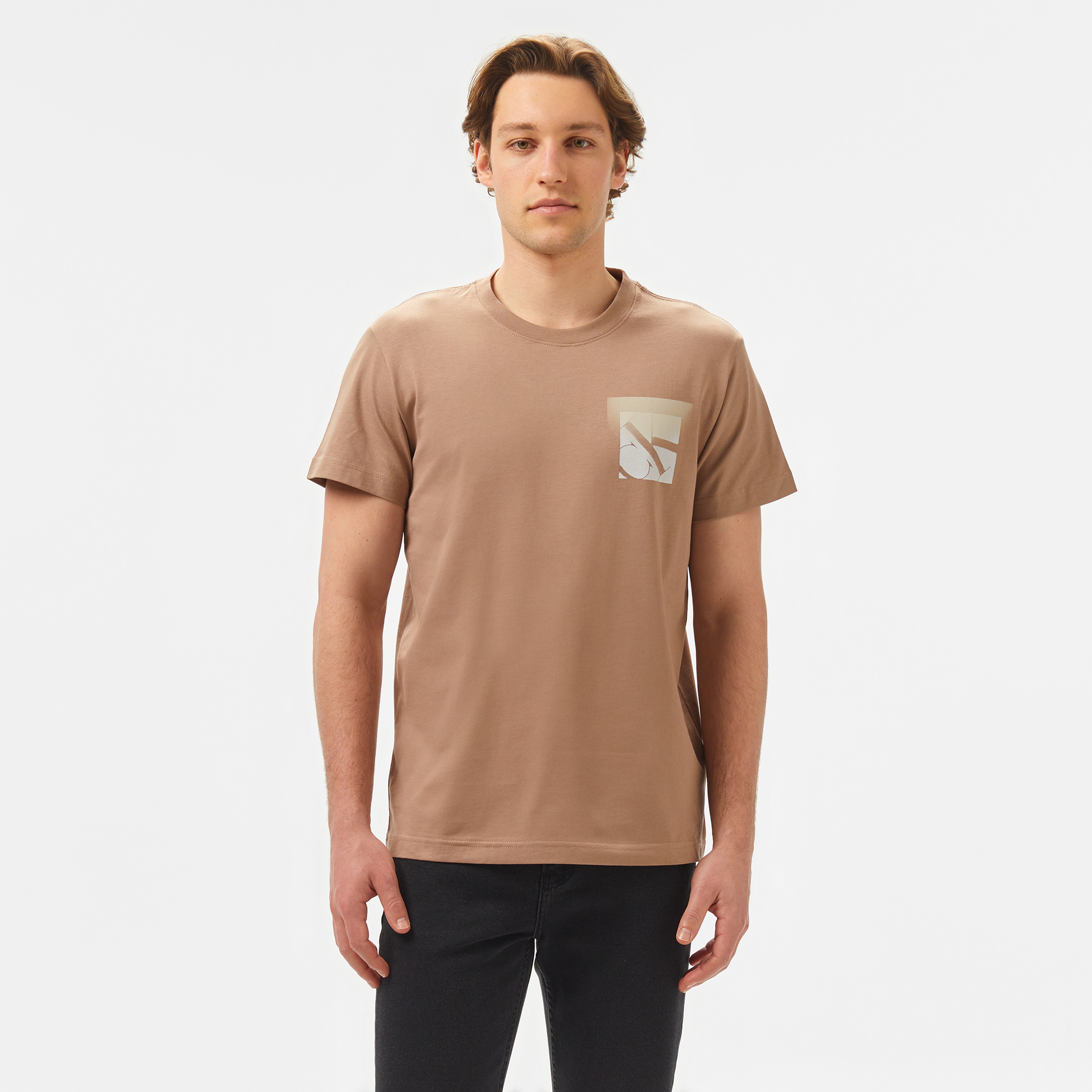 Calvin Klein Soft Box Monogram Erkek Bej T-Shirt