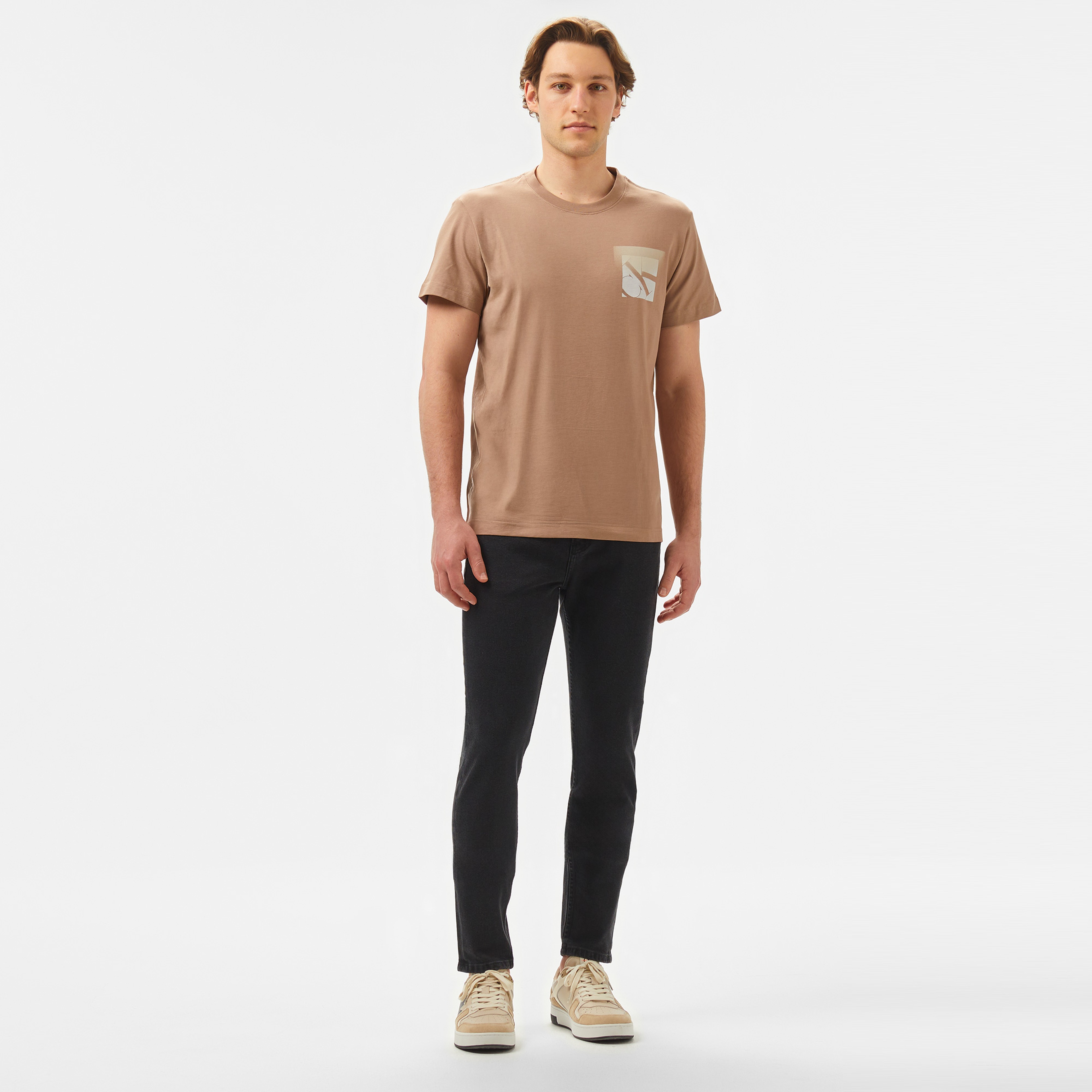 Calvin Klein Soft Box Monogram Erkek Bej T-Shirt