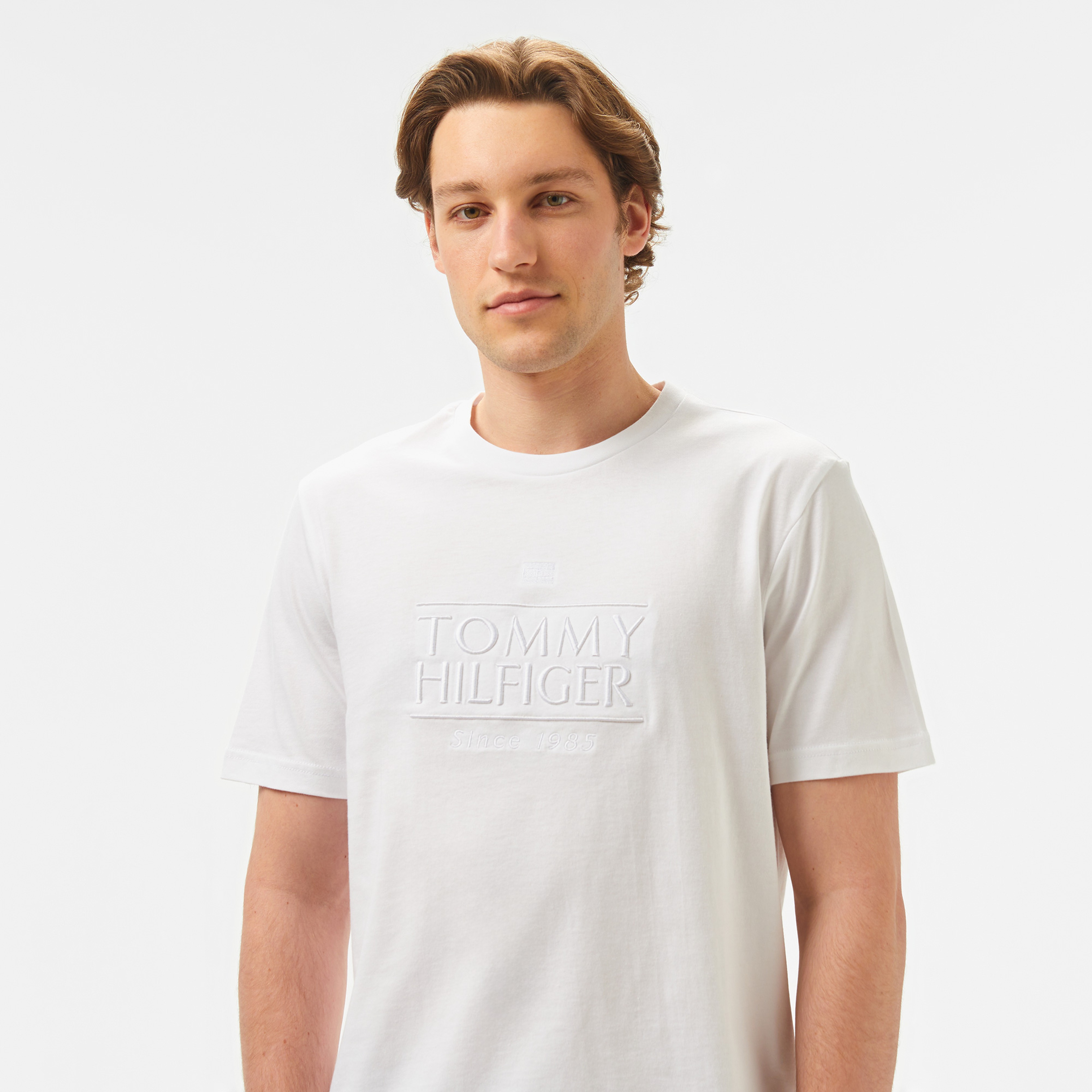 Tommy Hilfiger Embroidery Logo Erkek Beyaz T-Shirt