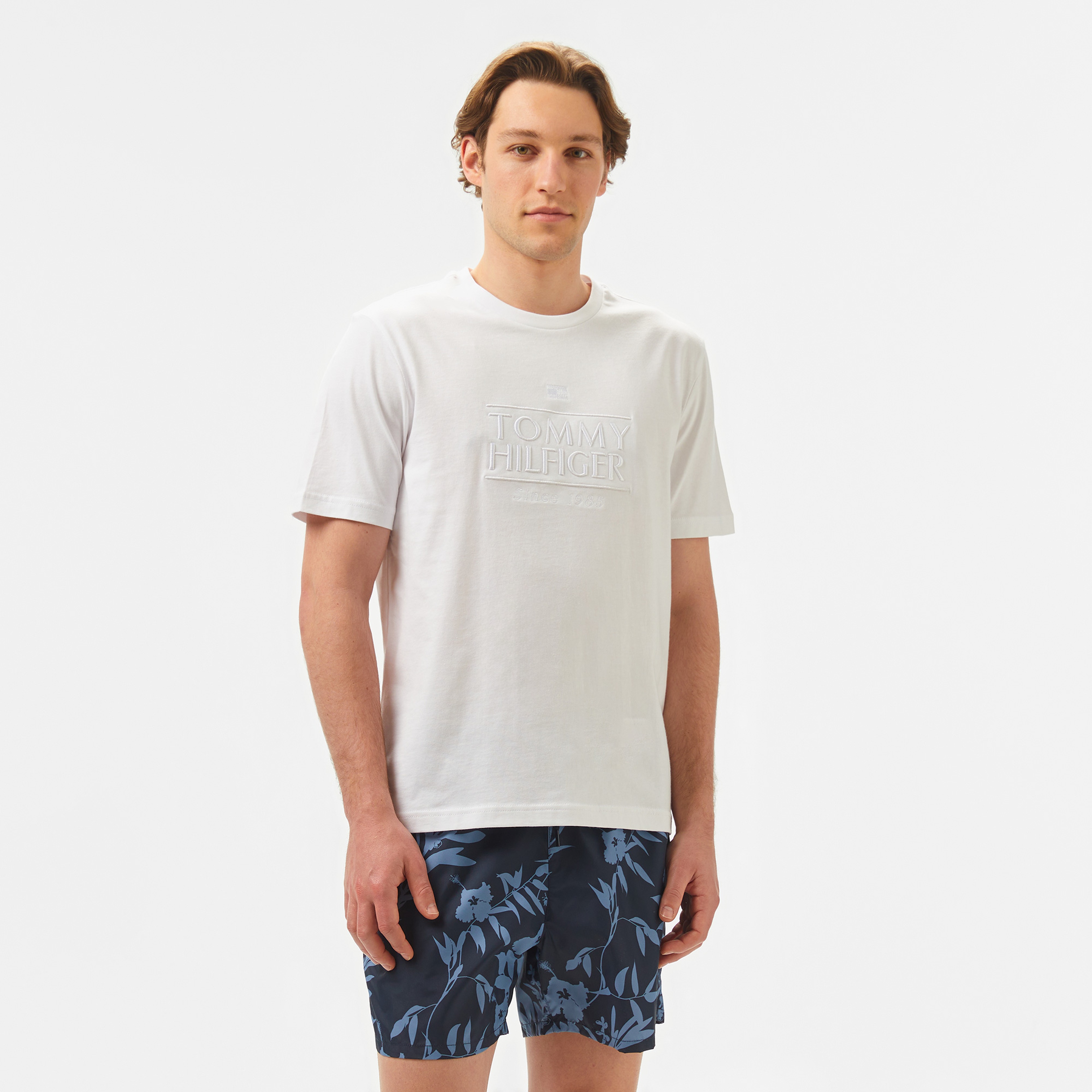 Tommy Hilfiger Embroidery Logo Erkek Beyaz T-Shirt