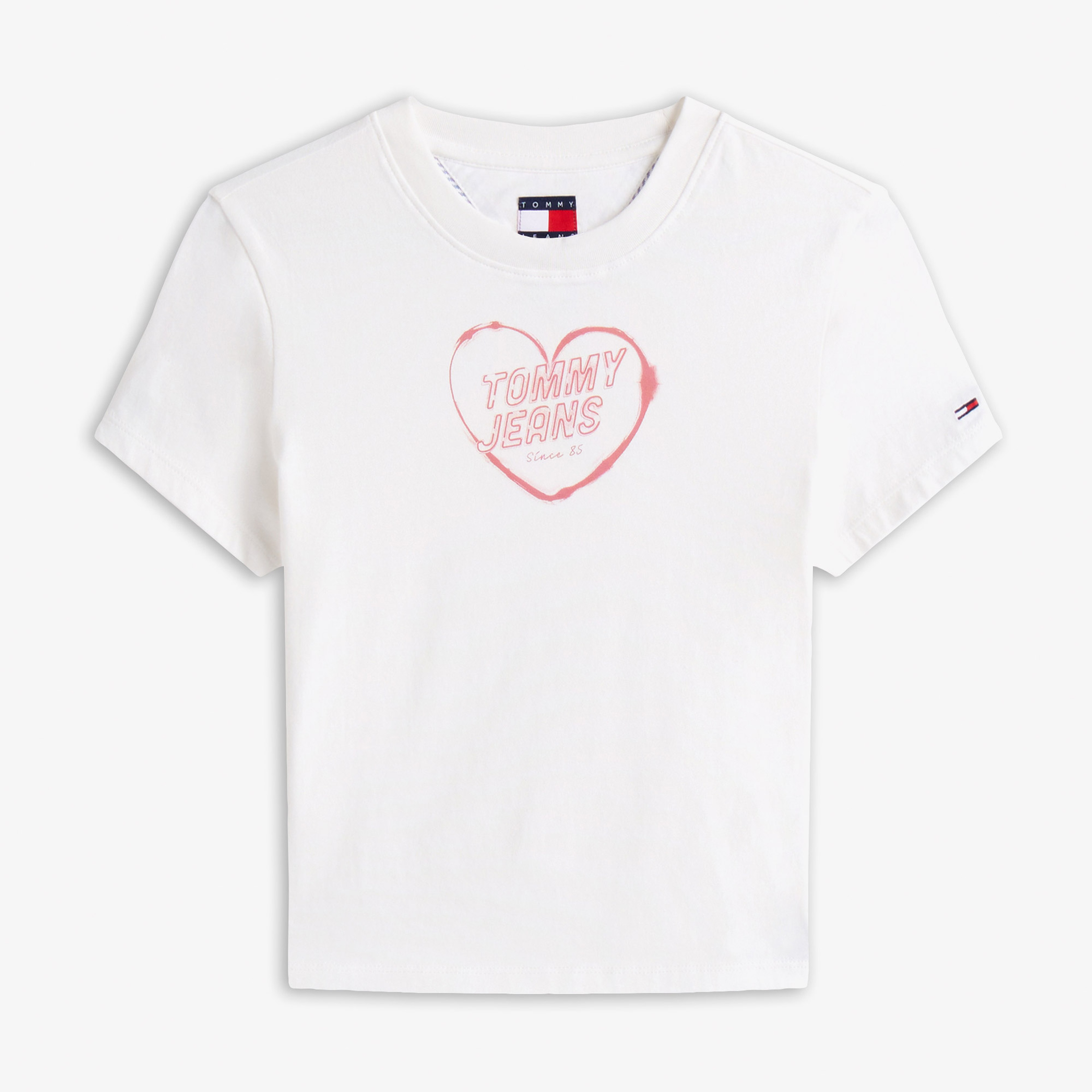 Tommy Jeans Crop Heart Slim Kadın Beyaz T-Shirt