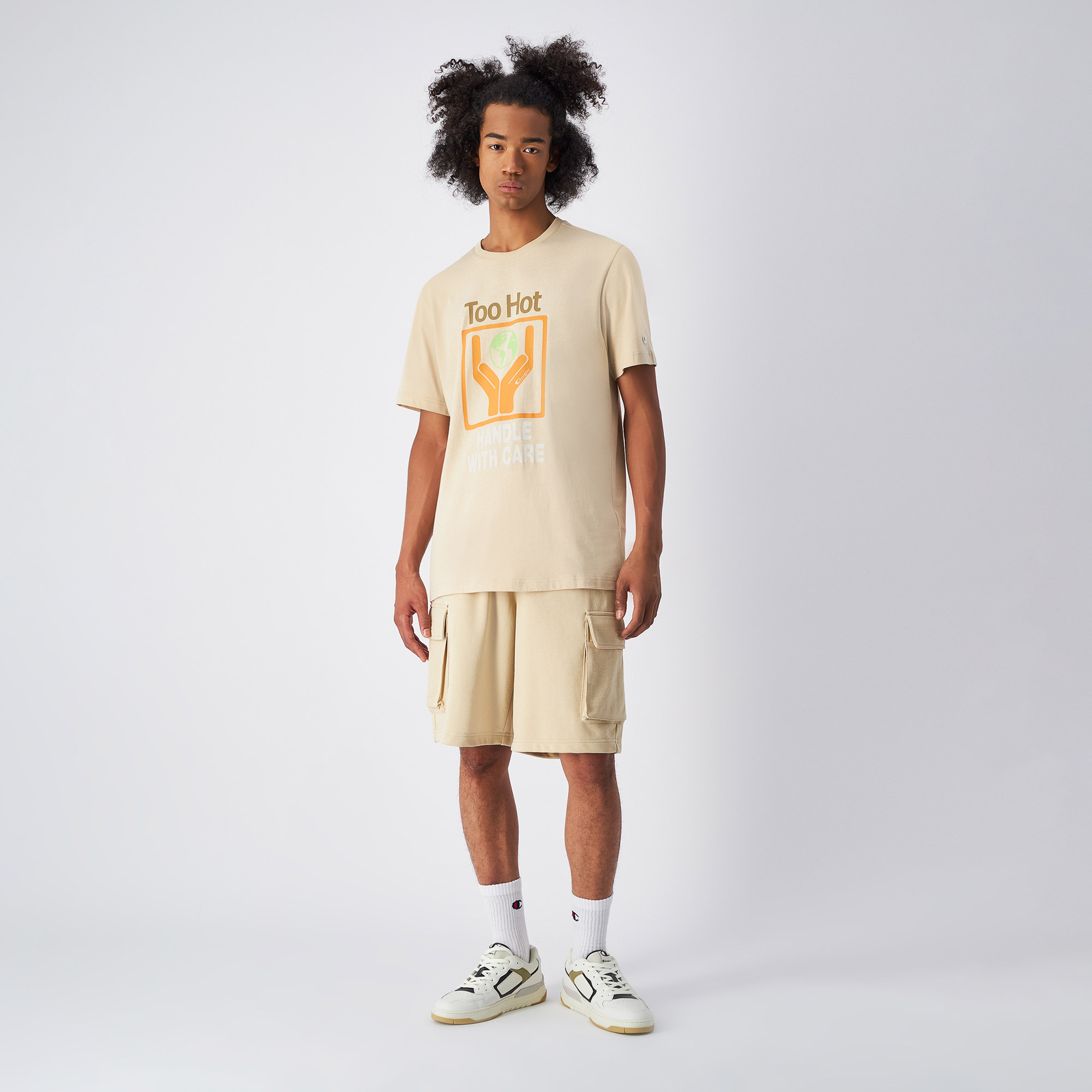 Champion Eco Future Cuffed Erkek Krem T-Shirt