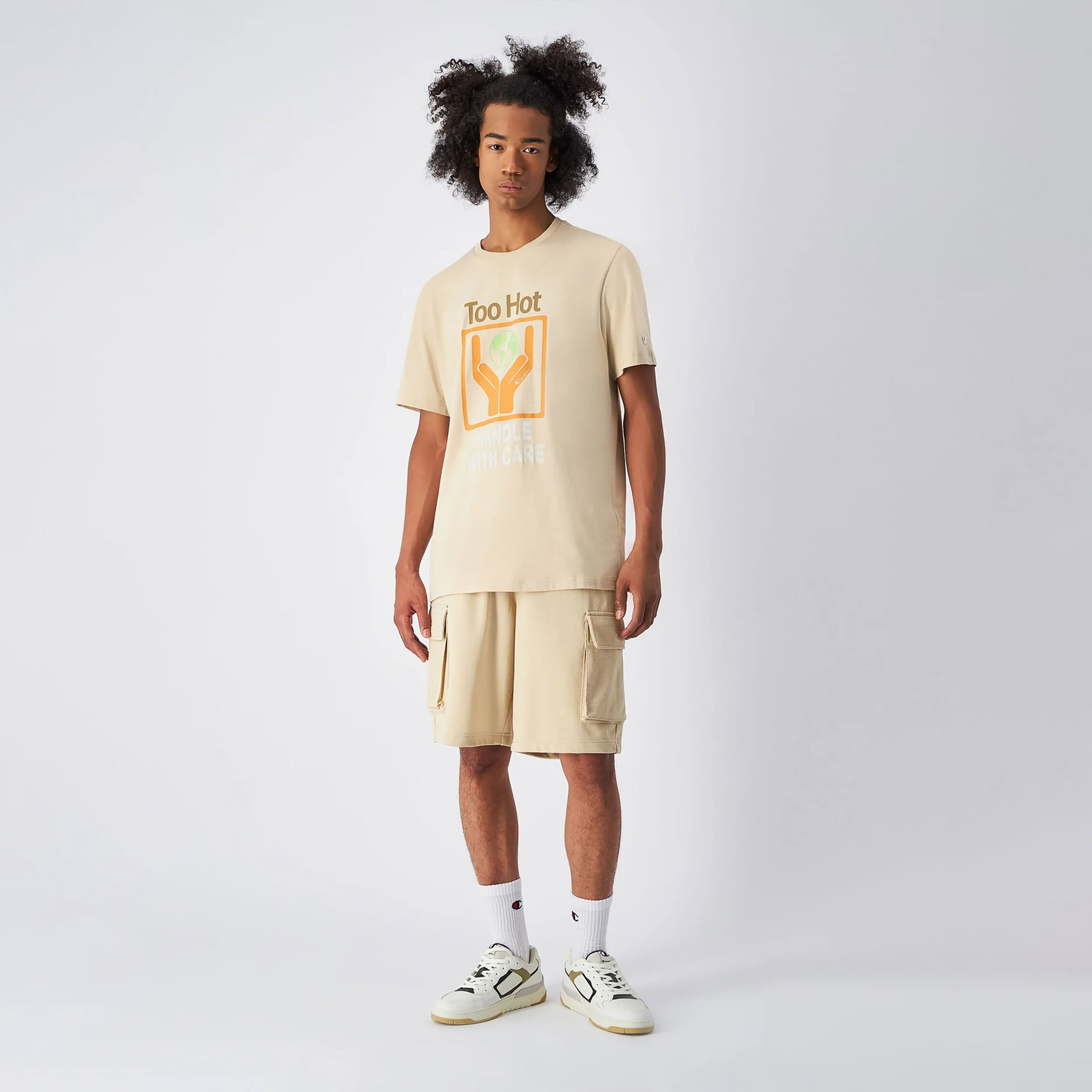 Champion Eco Future Cuffed Erkek Krem T-Shirt