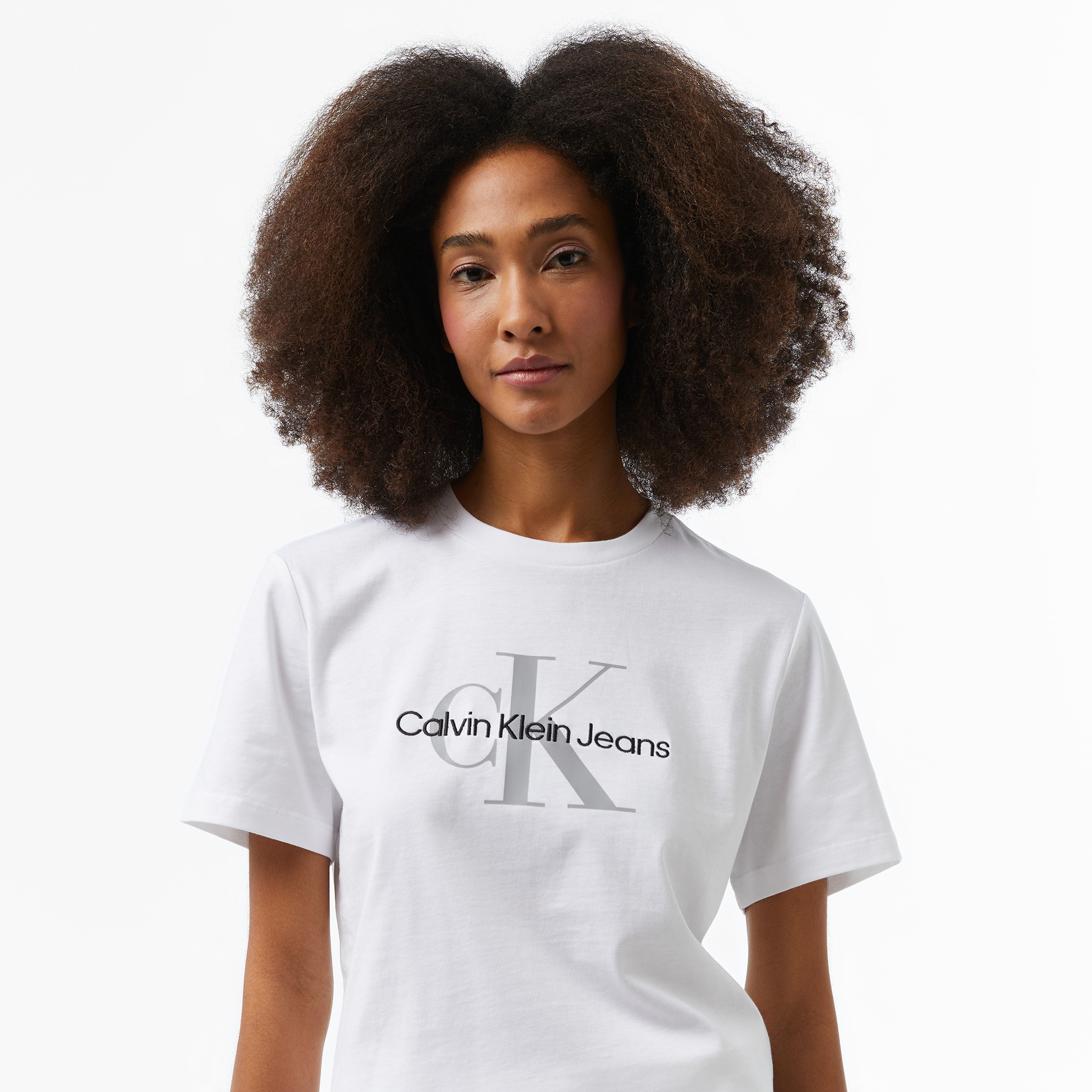 Calvin Klein Jeans Monologo Archive Jersey Kadın Beyaz T-Shirt