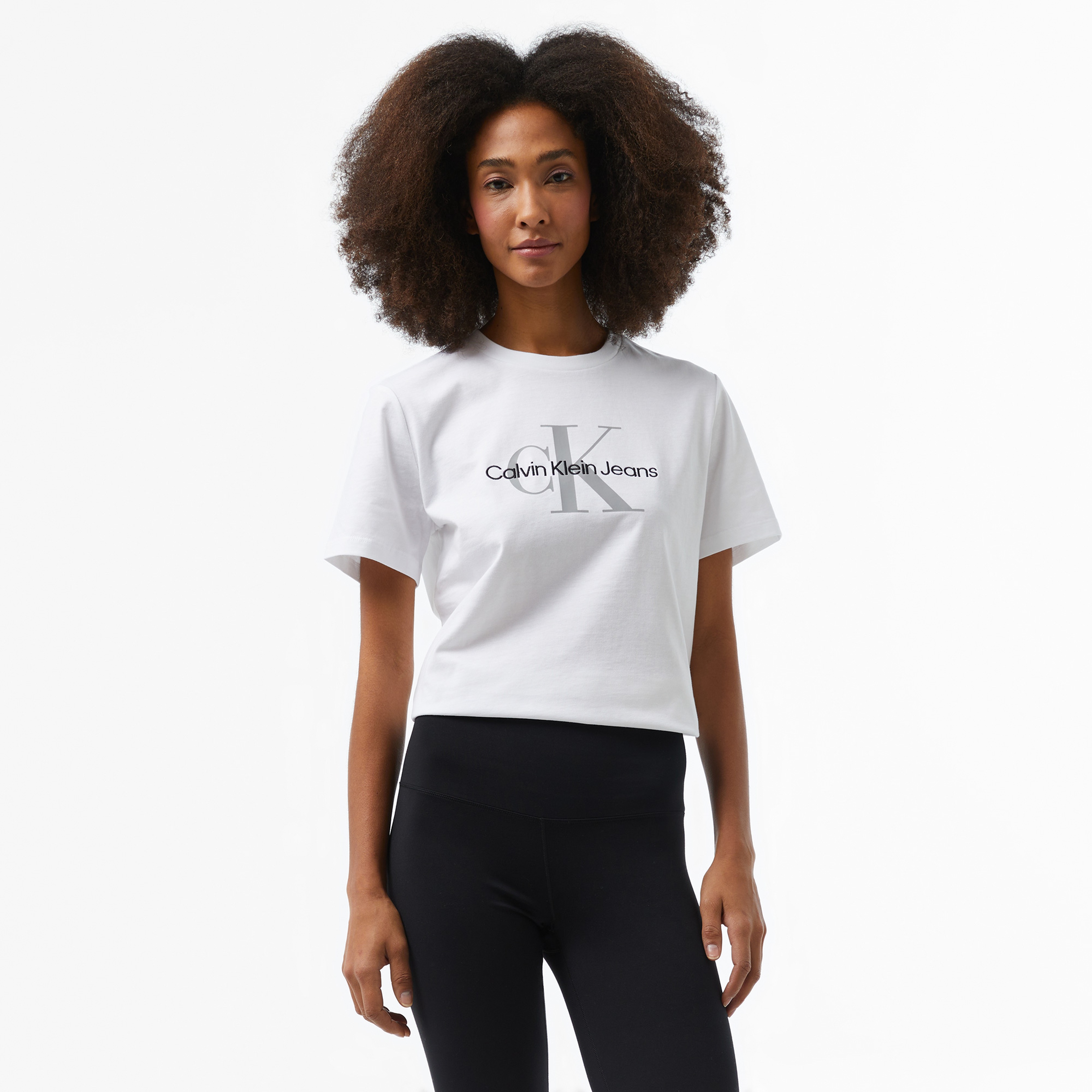Calvin Klein Jeans Monologo Archive Jersey Kadın Beyaz T-Shirt